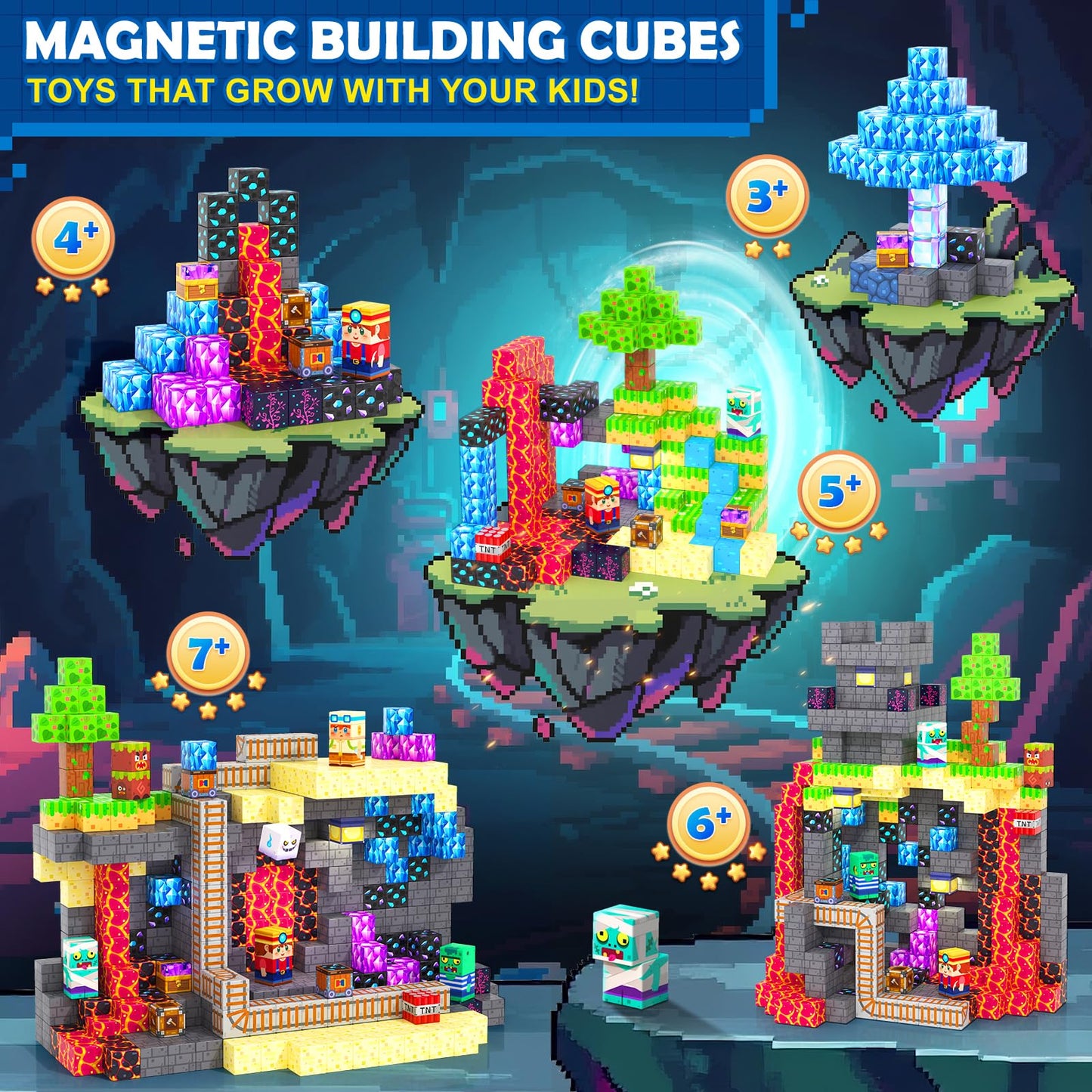 Coodoo Magnetic Blocks: Mine Magnet World STEM Building Tiles for Kids 3-8