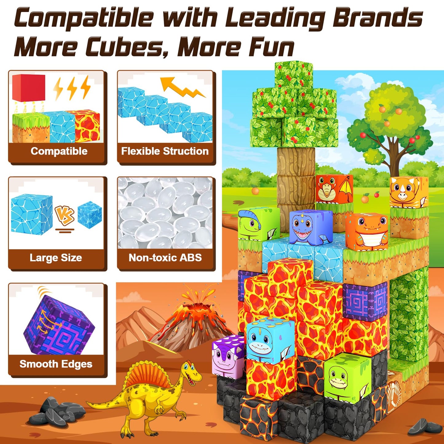 Coodoo Dinosaur Toys Magnetic Blocks – Build Mine Magnet World Adventure Set for Kids 3+