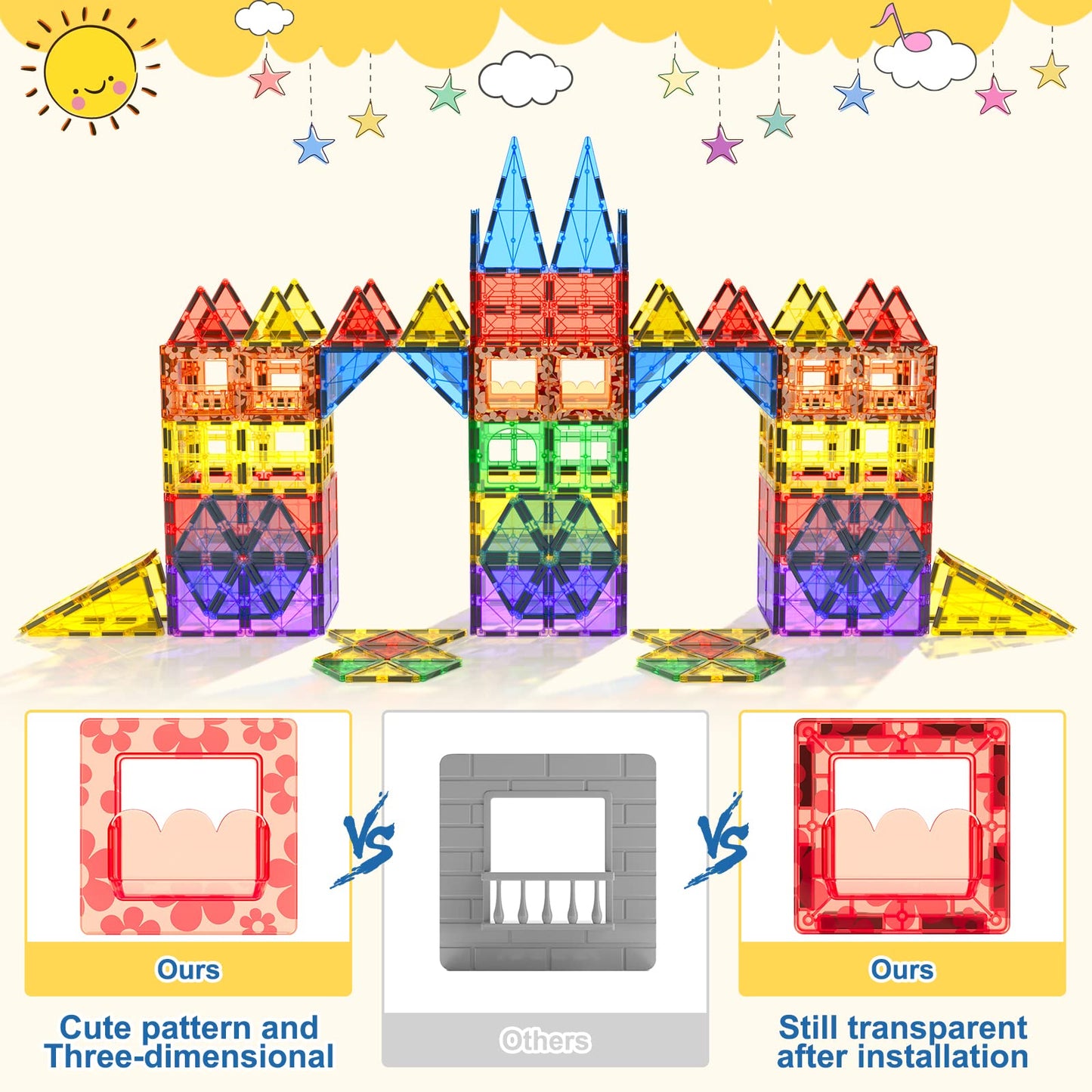 Coodoo 60 PCS Magnetic Building Tiles – STEM Toys for Kids 3+ | Colorful Sensory Blocks