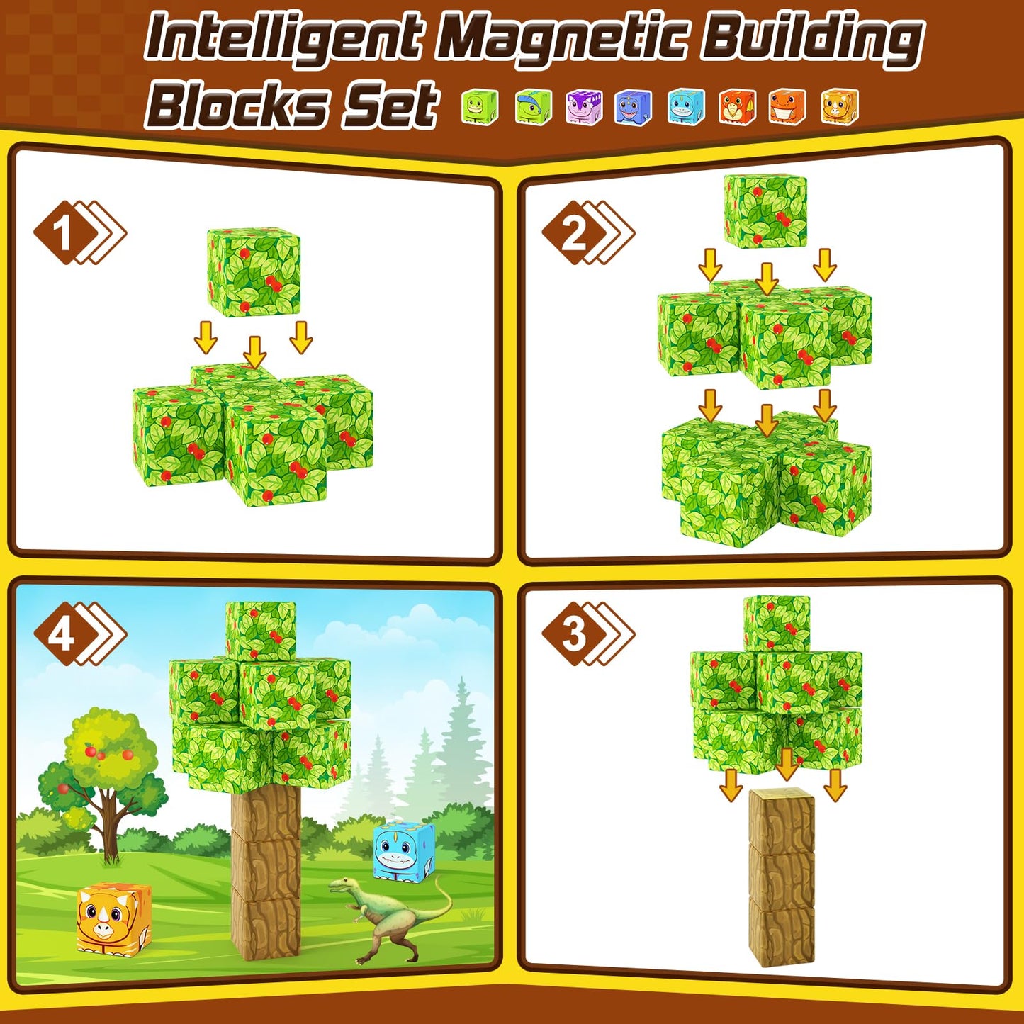 Coodoo Dinosaur Toys Magnetic Blocks – Build Mine Magnet World Adventure Set for Kids 3+