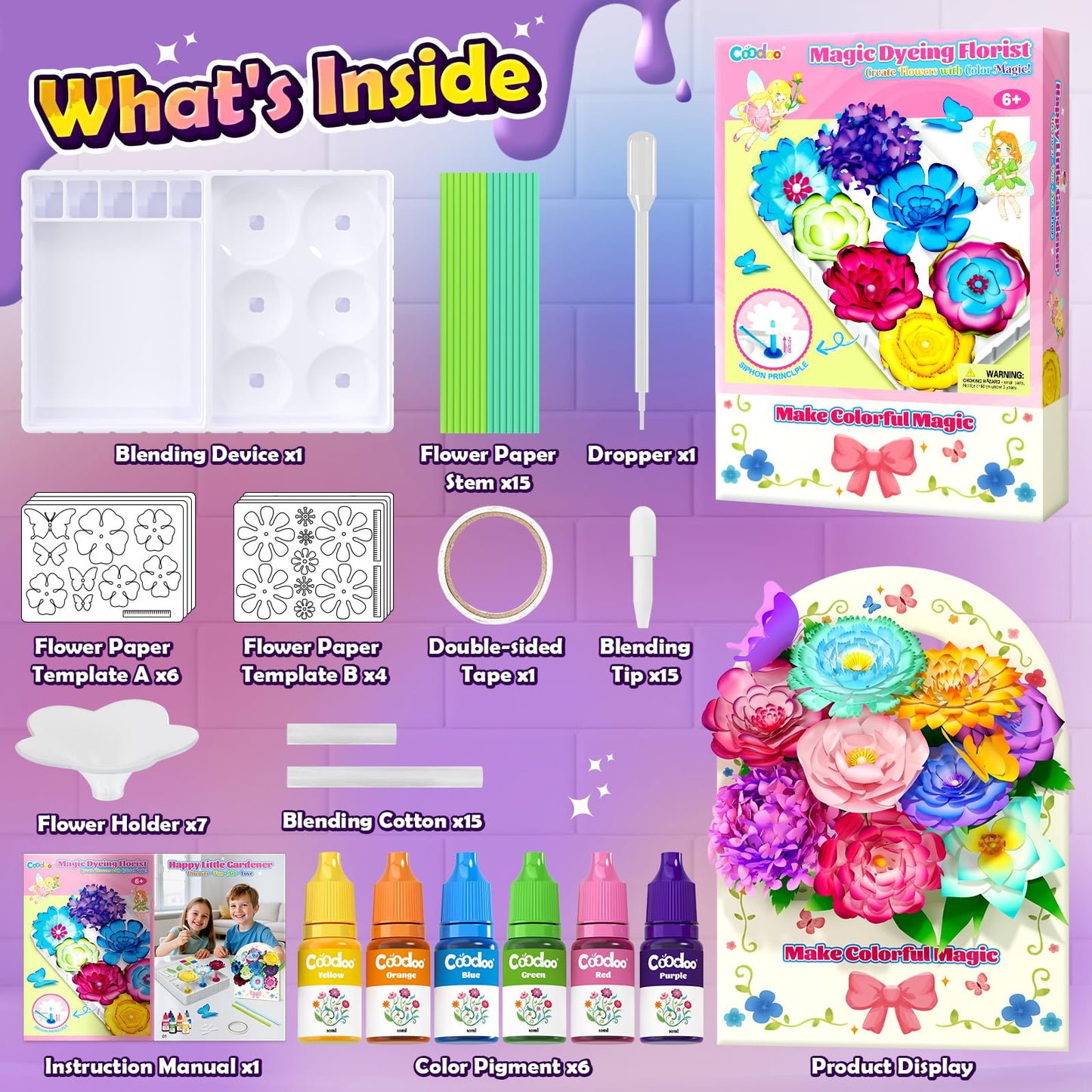 Coodoo DIY Flower Craft Kits – Magic Dyeing Florist Bouquet Maker for Kids