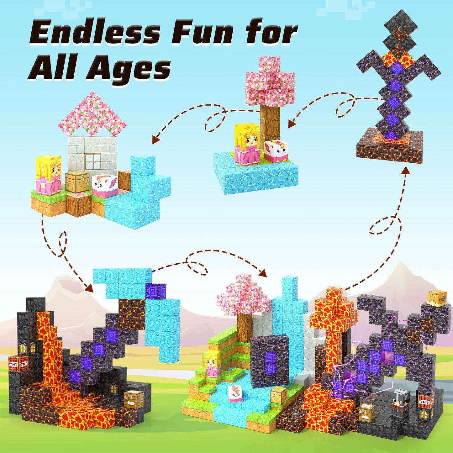 Coodoo 110PCS Magnetic Blocks – Build Mine Magnet World with Sword Portal | STEM Toys for Kids 3-8