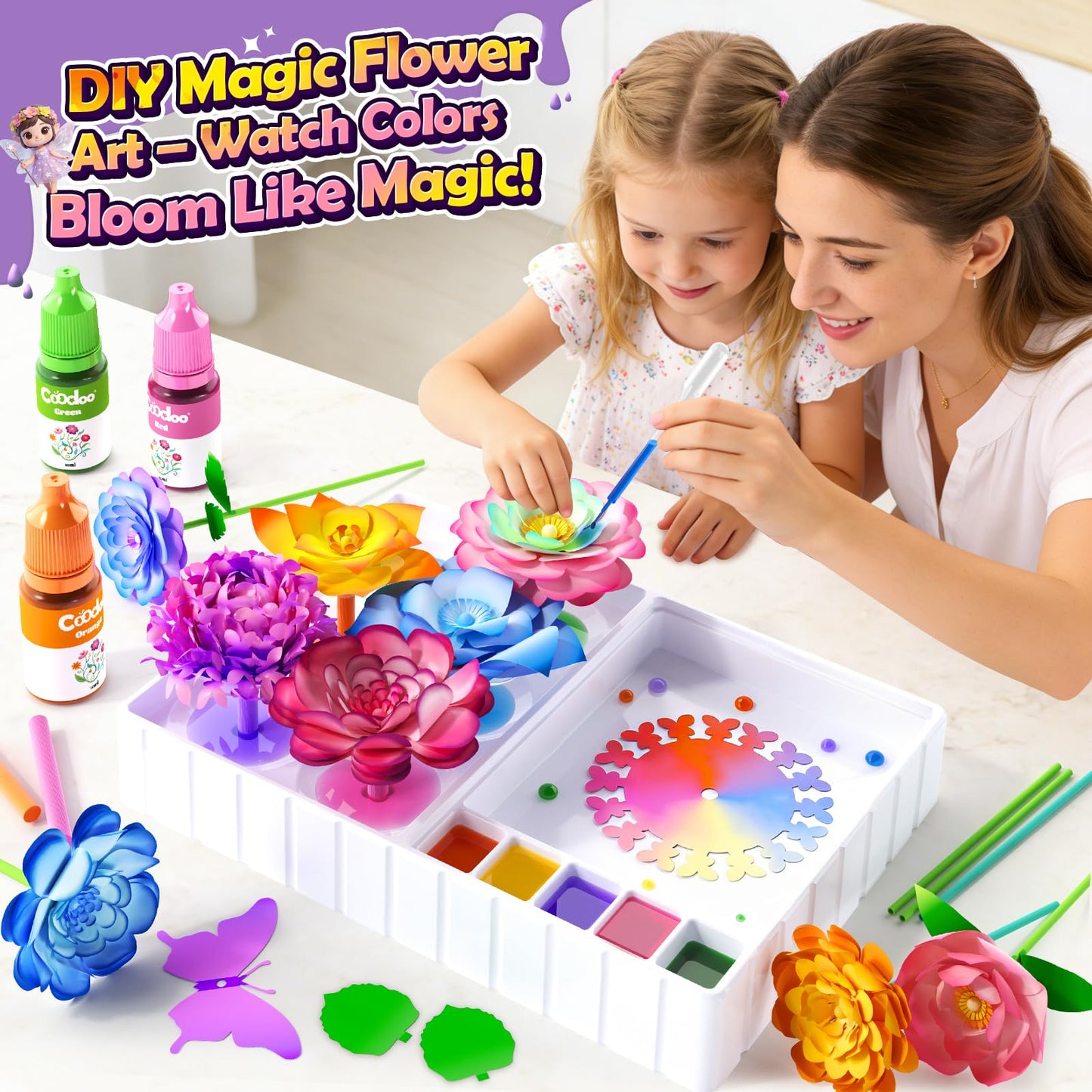 Coodoo DIY Flower Craft Kits – Magic Dyeing Florist Bouquet Maker for Kids