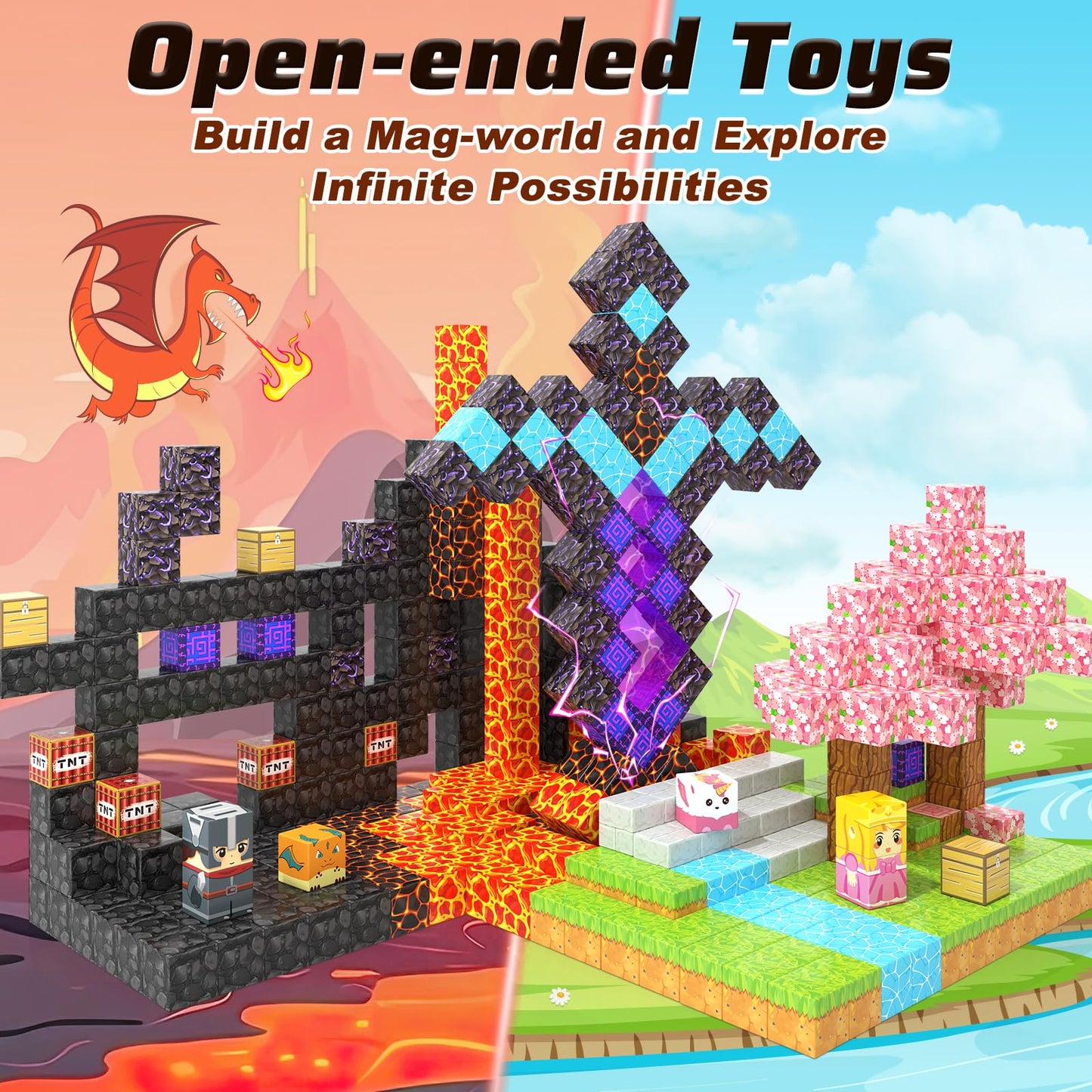 Coodoo 110PCS Magnetic Blocks – Build Mine Magnet World with Sword Portal | STEM Toys for Kids 3-8