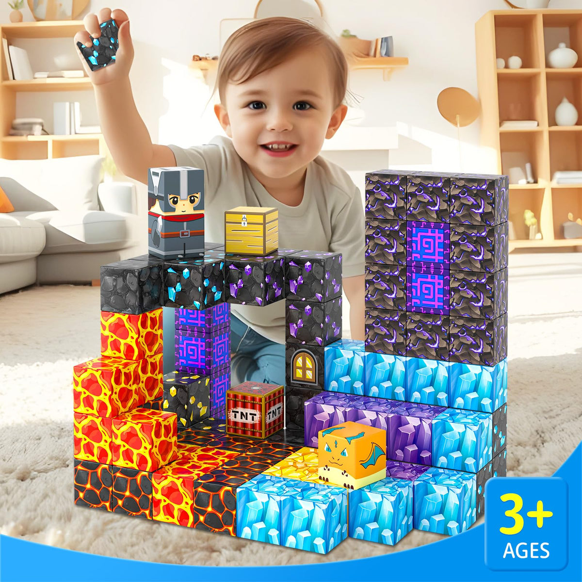 Coodoo Magnetic Blocks - Build Mine Magnet World Magic Sword Portal Set (84pcs) | Creative STEM Toy for Kids 3+