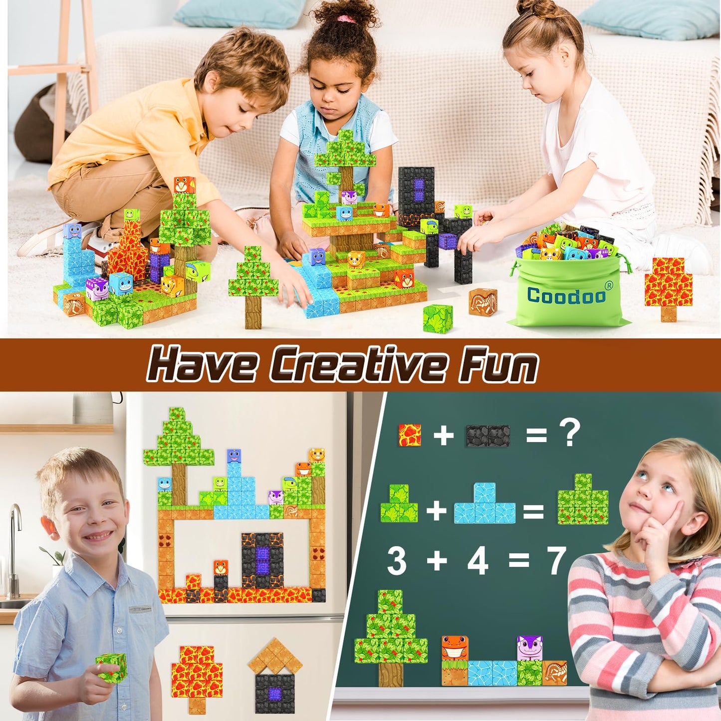 Coodoo Dinosaur Toys Magnetic Blocks – Build Mine Magnet World Adventure Set for Kids 3+