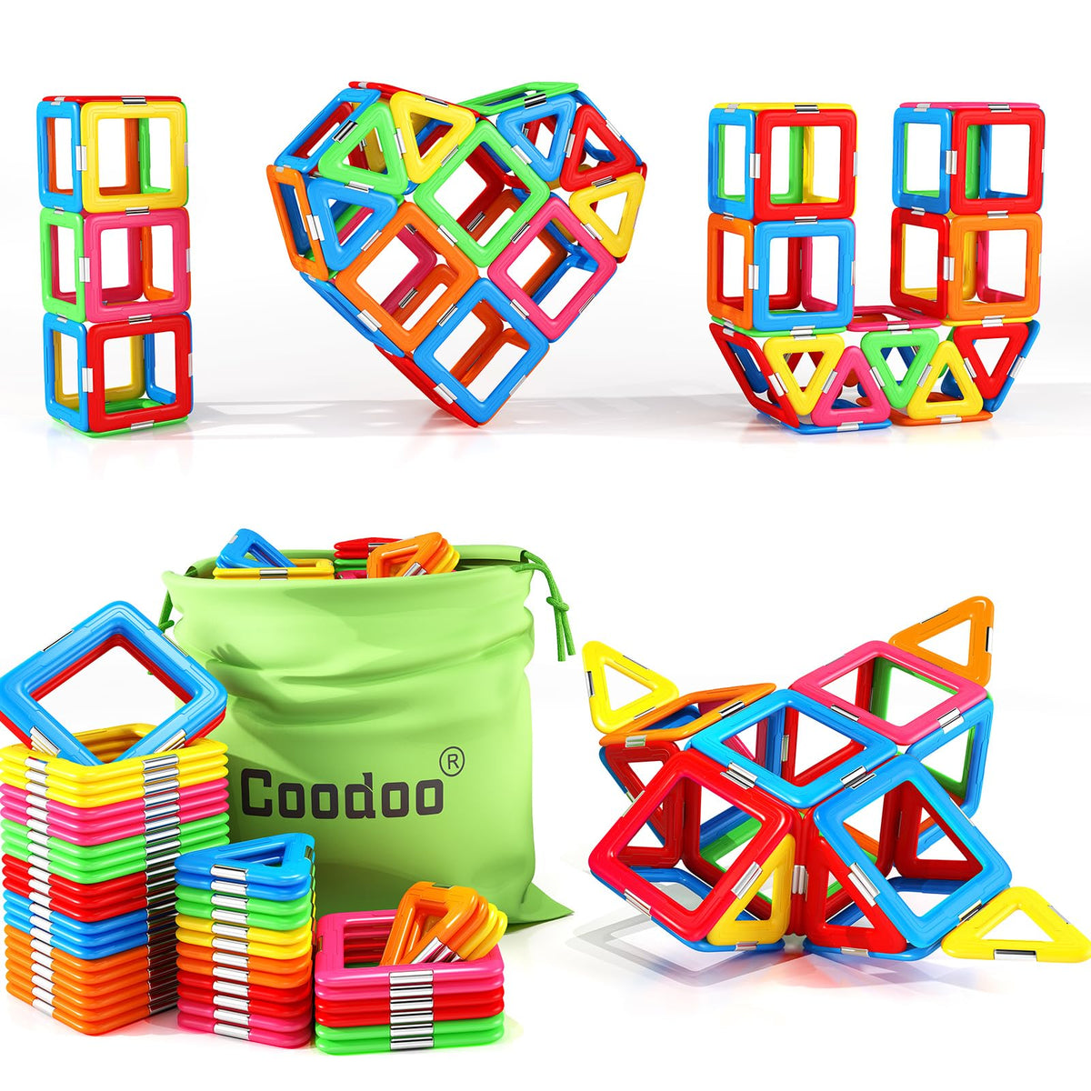 Coodoo Upgraded Magnetic Blocks – Tough Tiles STEM Toys for 3+ | Compatible with Major Brands