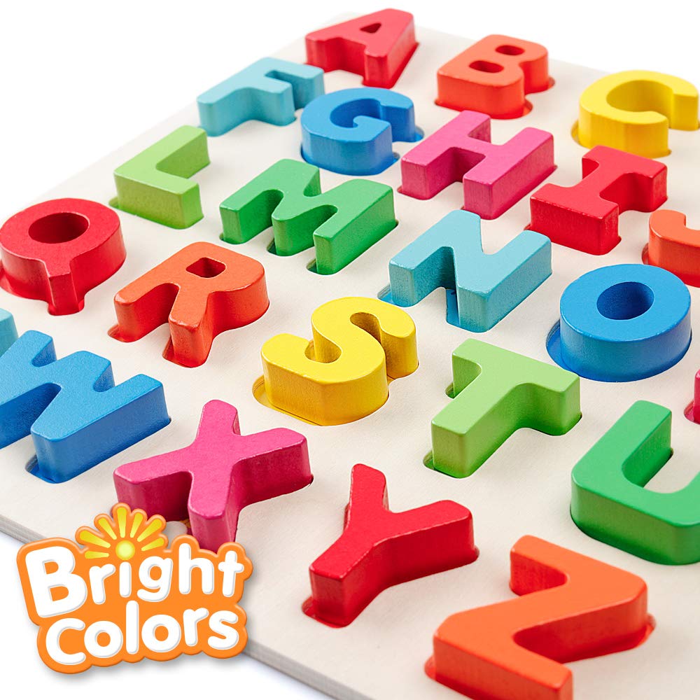 Coogam Wooden Alphabet Puzzle – ABC Letters Sorting Board for Montessori Learning