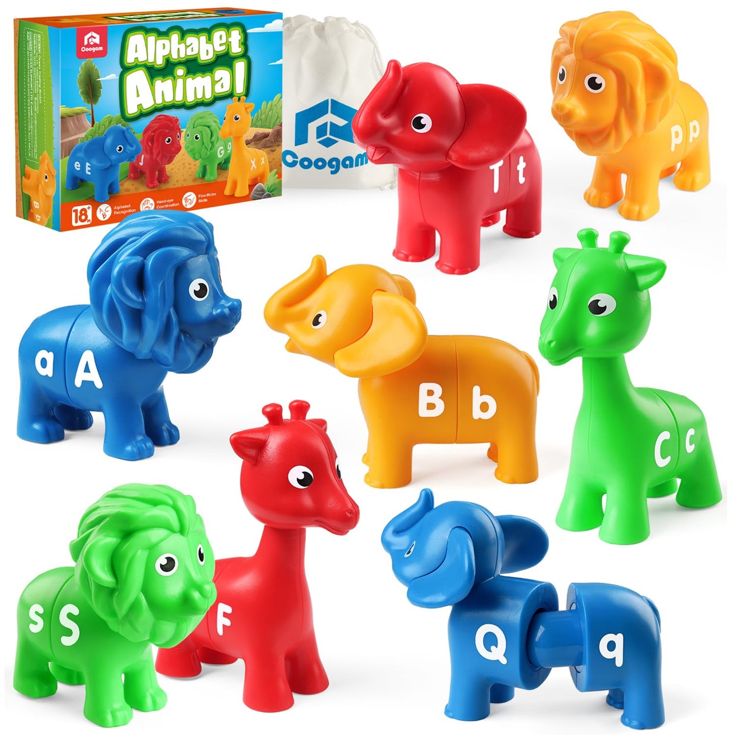 Coogam ABC Letters Matching Game – 26 Alphabet Animals for Fine Motor Skill & Early Learning