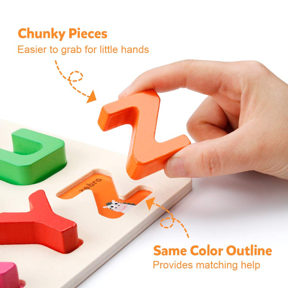 Coogam Wooden Alphabet Puzzle – ABC Letters Sorting Board for Montessori Learning