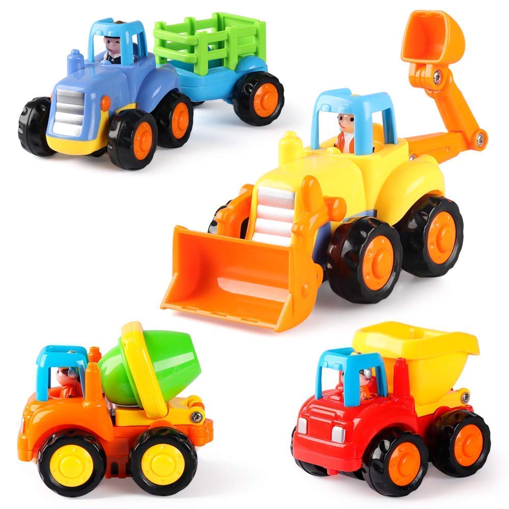 Coogam 4 Pack Friction Powered Construction Cars — Push & Go Trucks for Kids