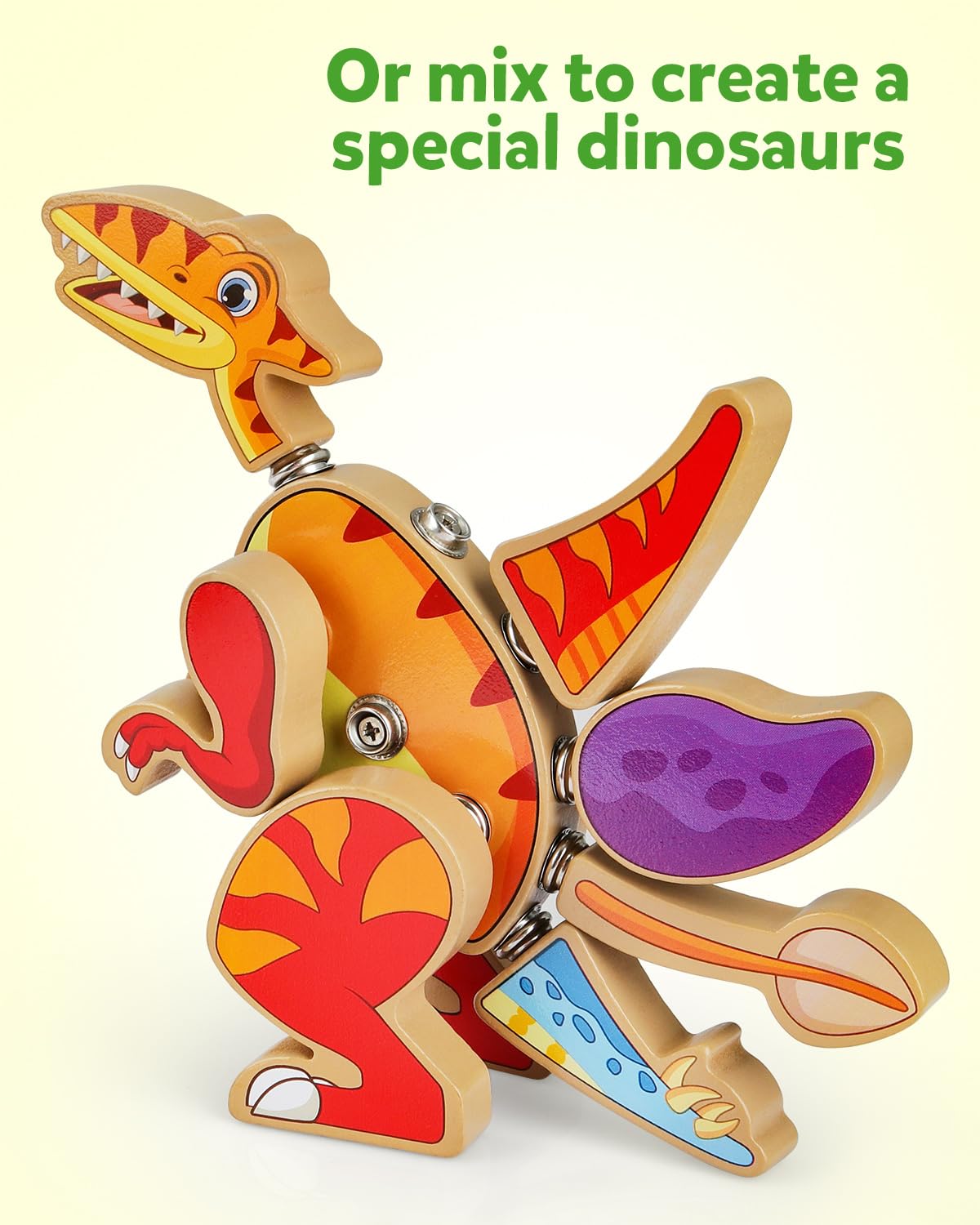 Coogam Dinosaur Snap Together Building Toys – Wooden STEM Playset for 3-5 Year Olds
