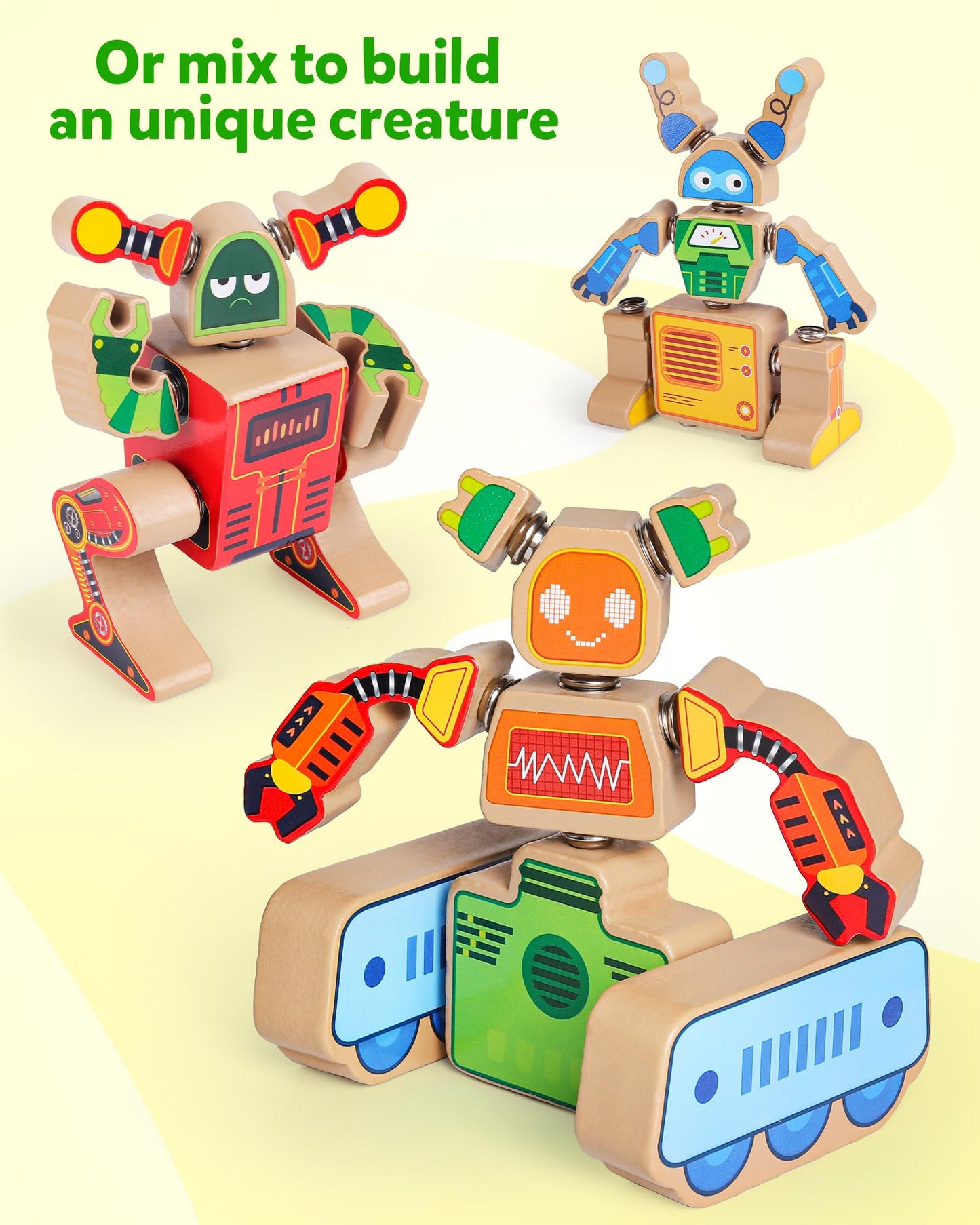 Coogam Fine Motor Building Robot Blocks – Wooden STEM Toy for Ages 3–5