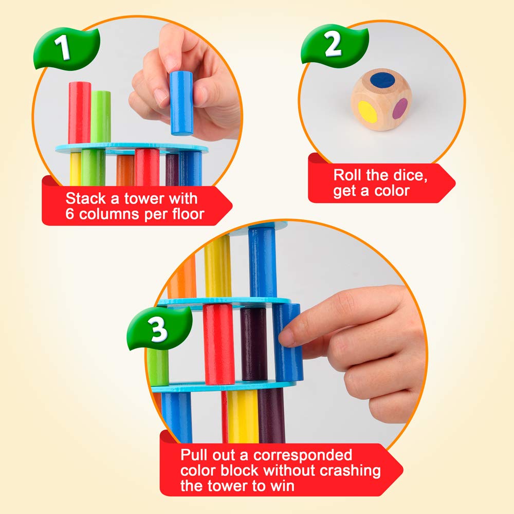 Coogam Wooden Tower Stacking Game - Montessori Blocks for Fine Motor Skills and Family Fun