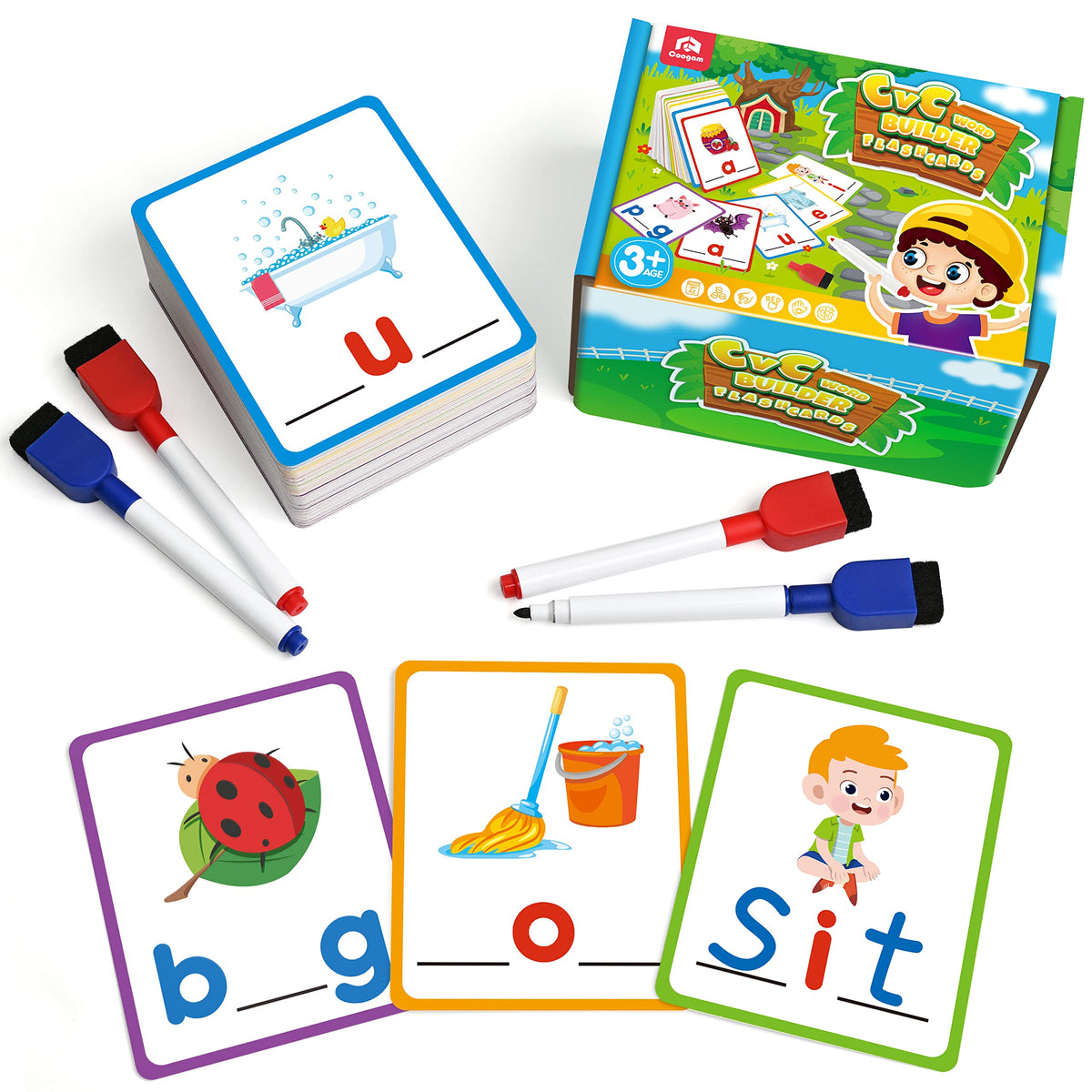 Coogam CVC Sight Words Flashcards — Short Vowel Spelling Game for Preschool & 5-Year-Olds