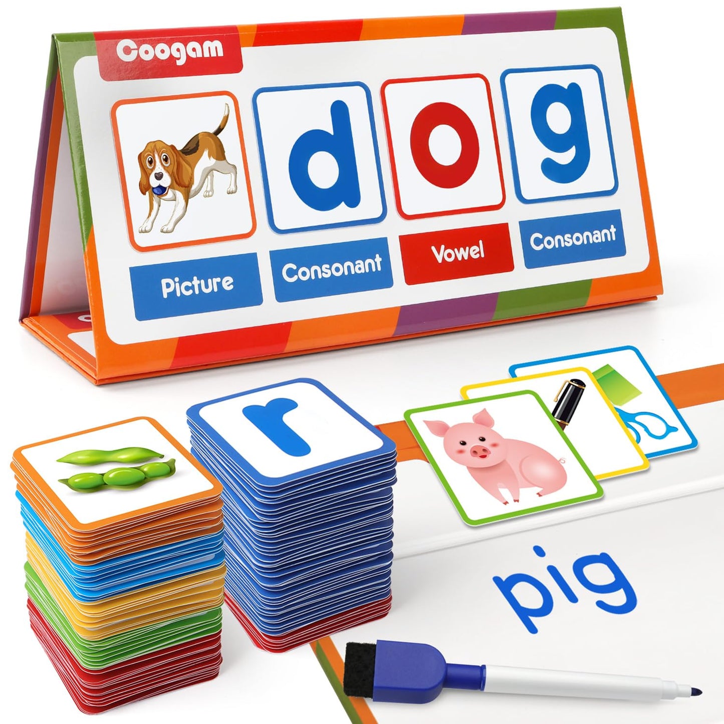 Coogam CVC Word Builder – Magnetic Letter Cards & Flashcards for Preschool Learning