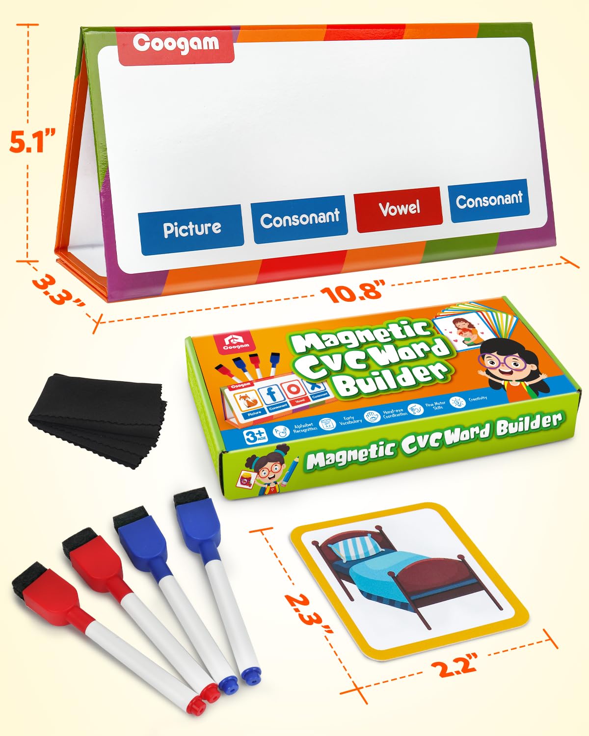 Coogam CVC Word Builder – Magnetic Letter Cards & Flashcards for Preschool Learning