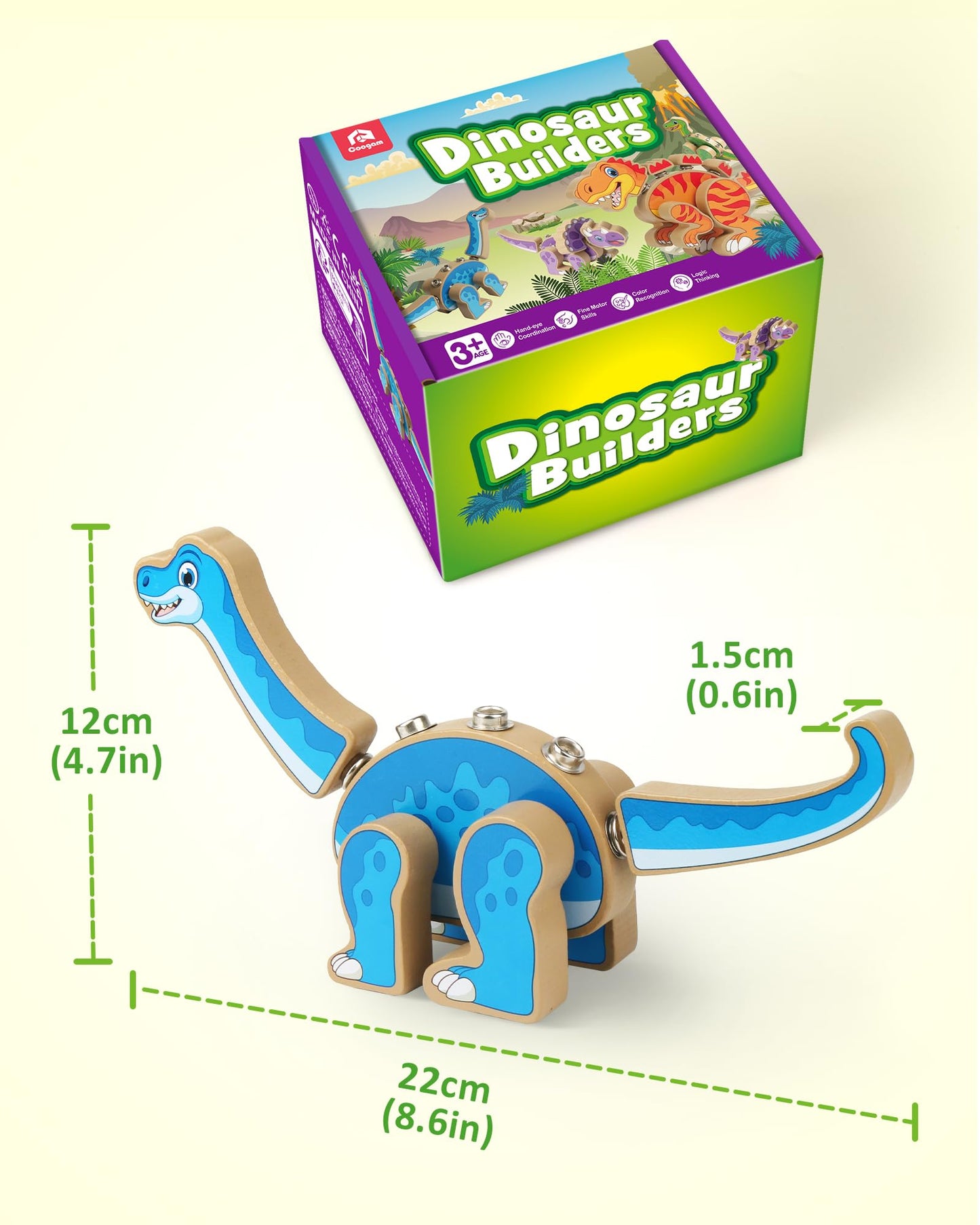 Coogam Build Your Own Dinosaurs Toy – Wooden STEM Take-Apart Builder for 3–5-Year-Olds