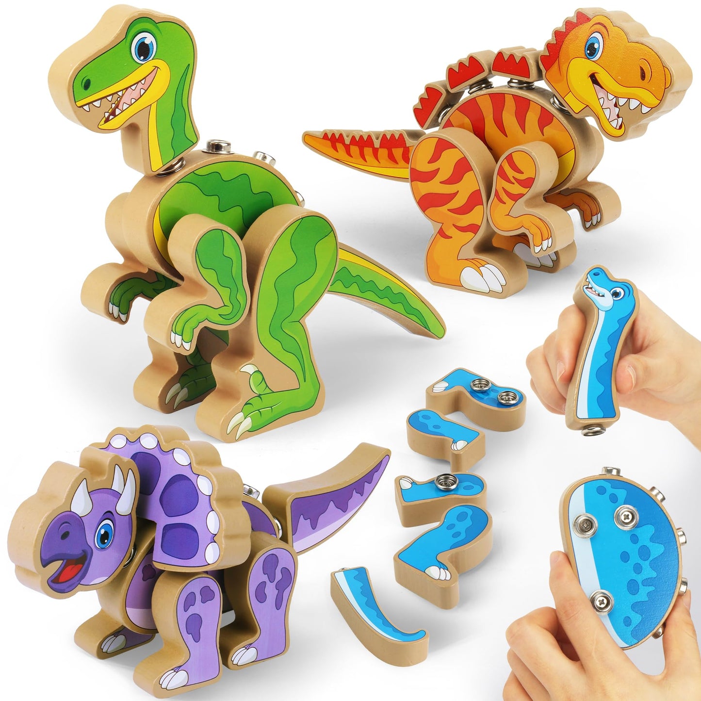 Coogam Build Your Own Dinosaurs Toy – Wooden STEM Take-Apart Builder for 3–5-Year-Olds