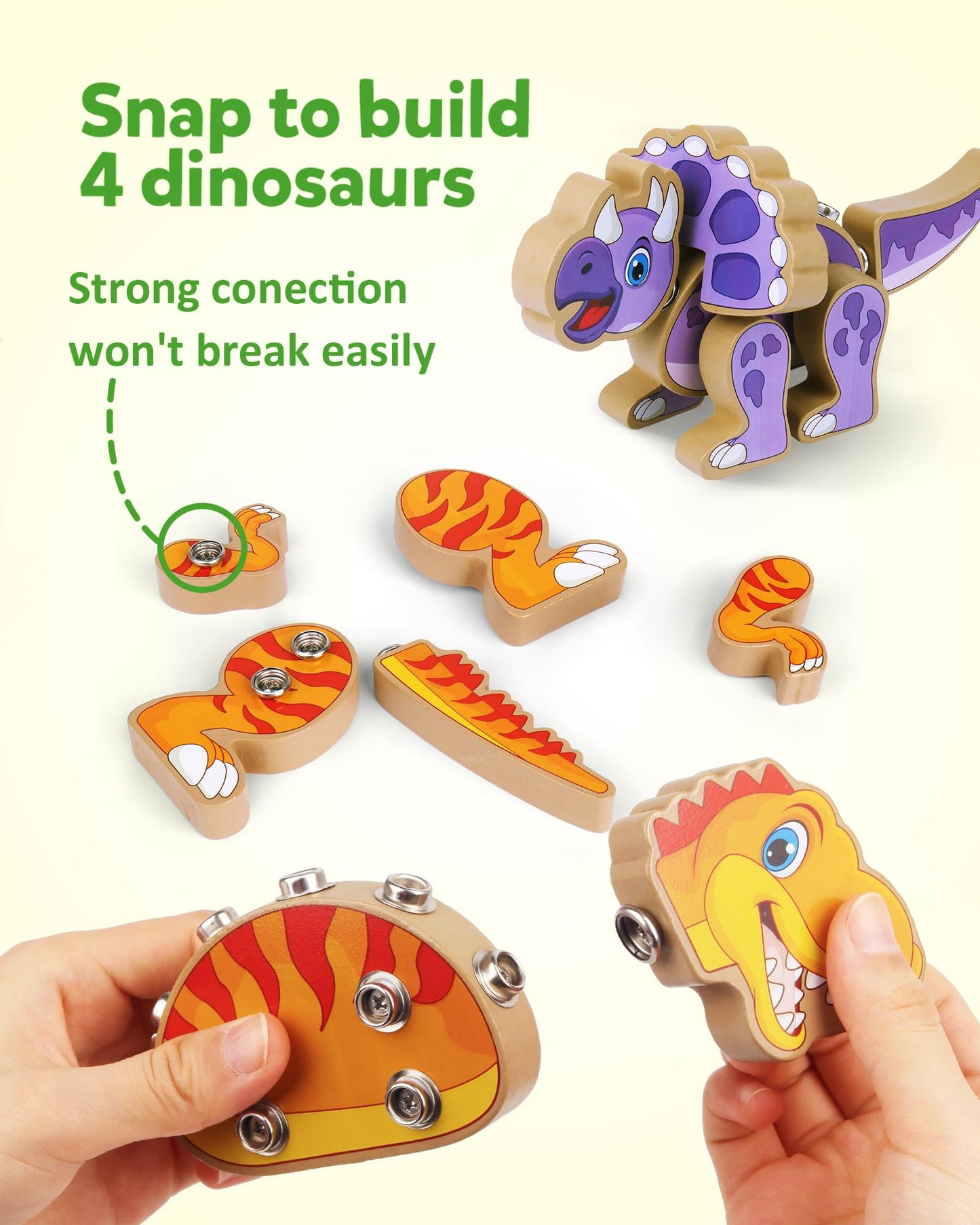 Coogam Build Your Own Dinosaurs Toy – Wooden STEM Take-Apart Builder for 3–5-Year-Olds