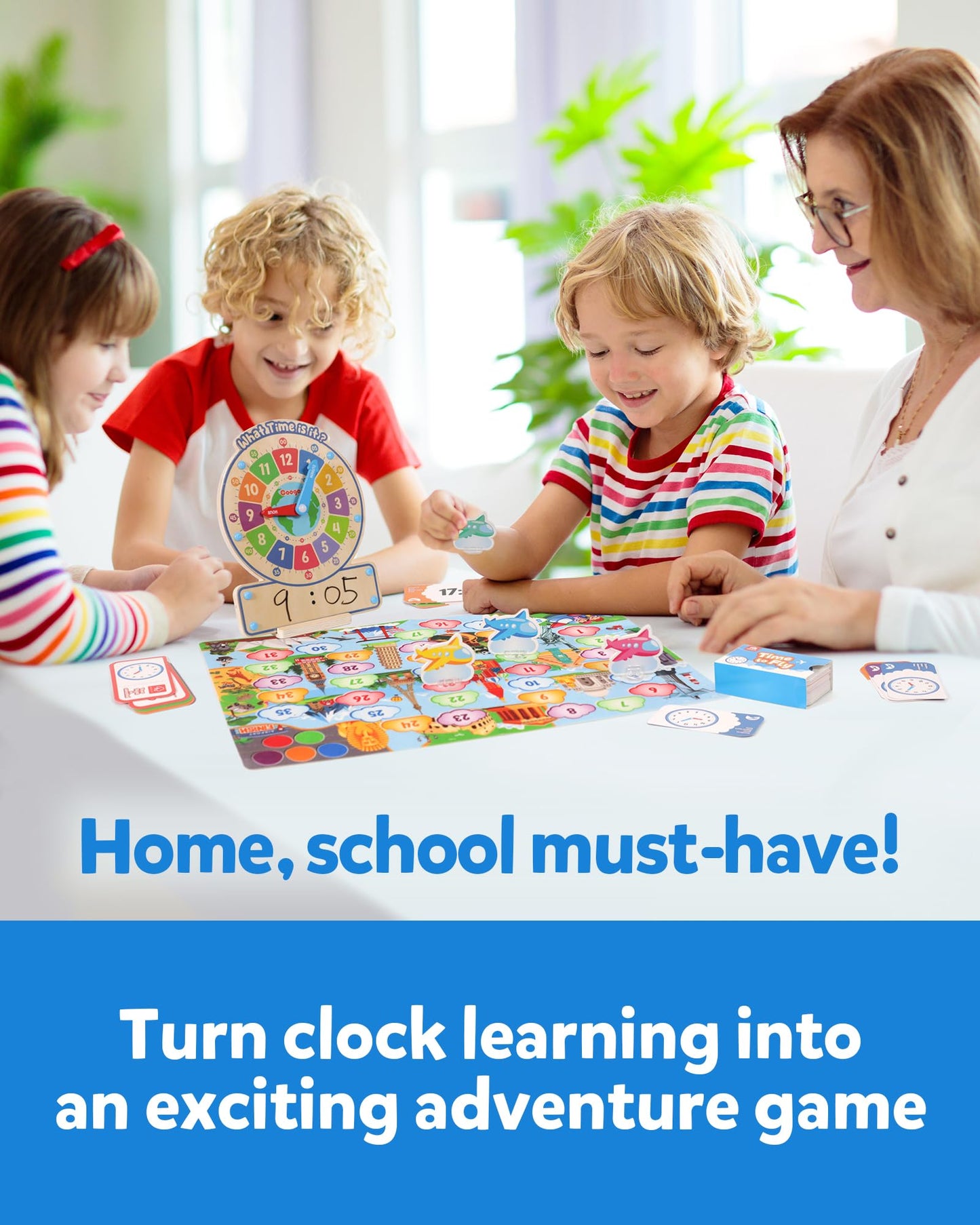 Coogam Wooden Clock Teaching Time Toy | Analog & Digital Time Learning Board Game for 3–5 Year Olds