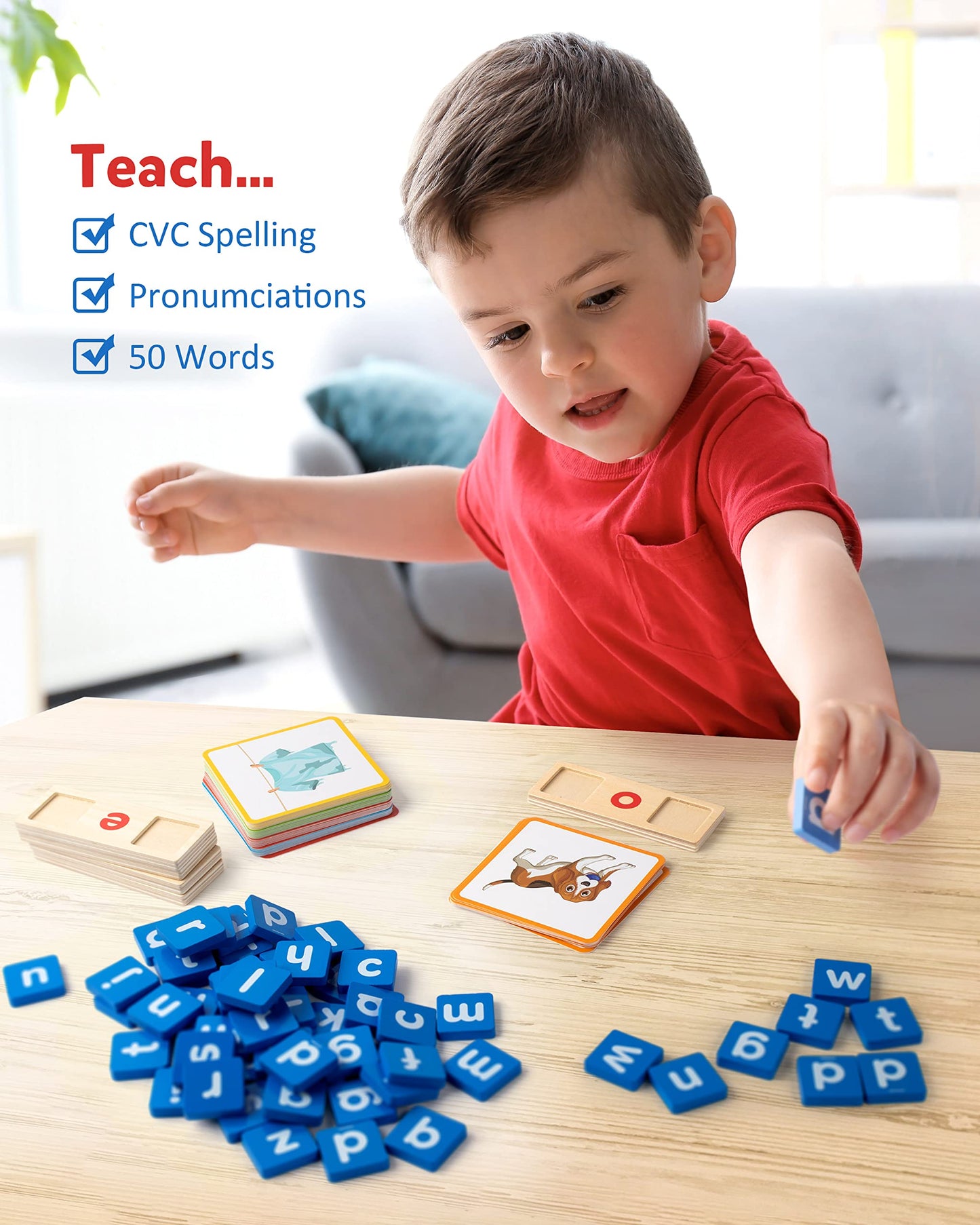 Coogam Wooden Short Vowel Reading Letters — Montessori Phonics Set for Ages 3–5