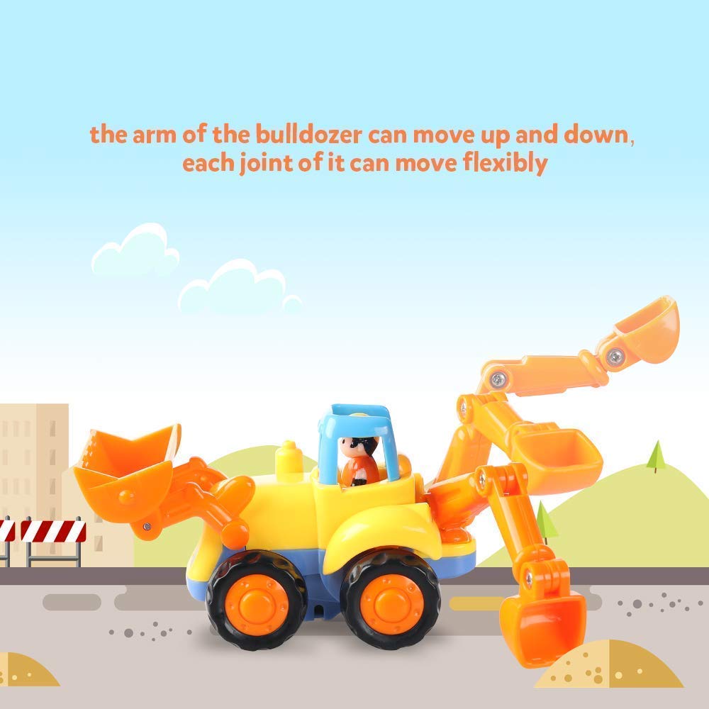 Coogam 4 Pack Friction Powered Construction Cars — Push & Go Trucks for Kids