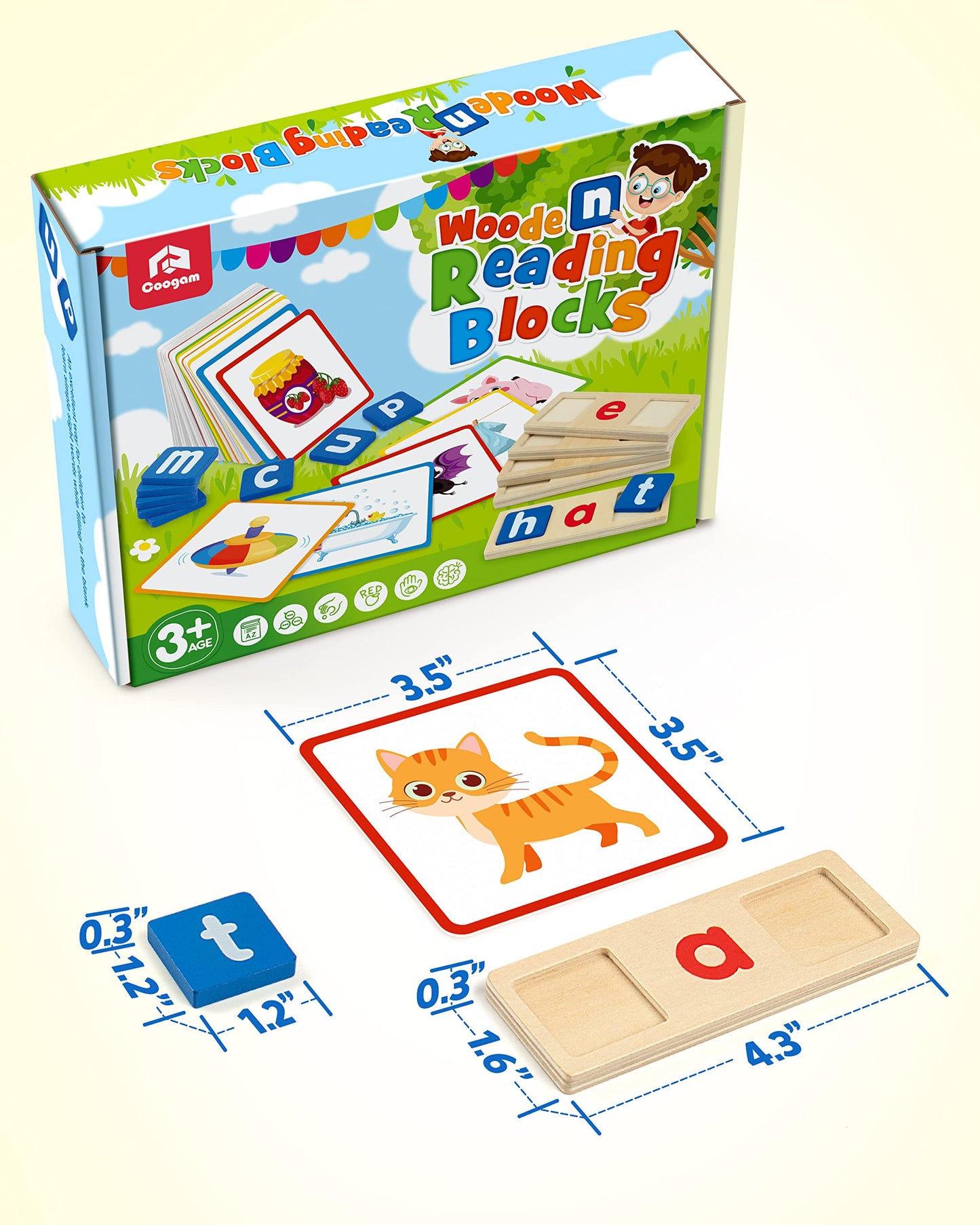 Coogam Wooden Short Vowel Reading Letters — Montessori Phonics Set for Ages 3–5