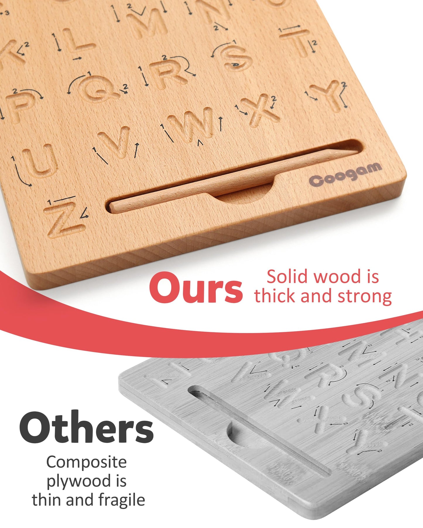 Coogam Wooden Letters Practice Board — Double-Sided Alphabet Tracing for Preschool