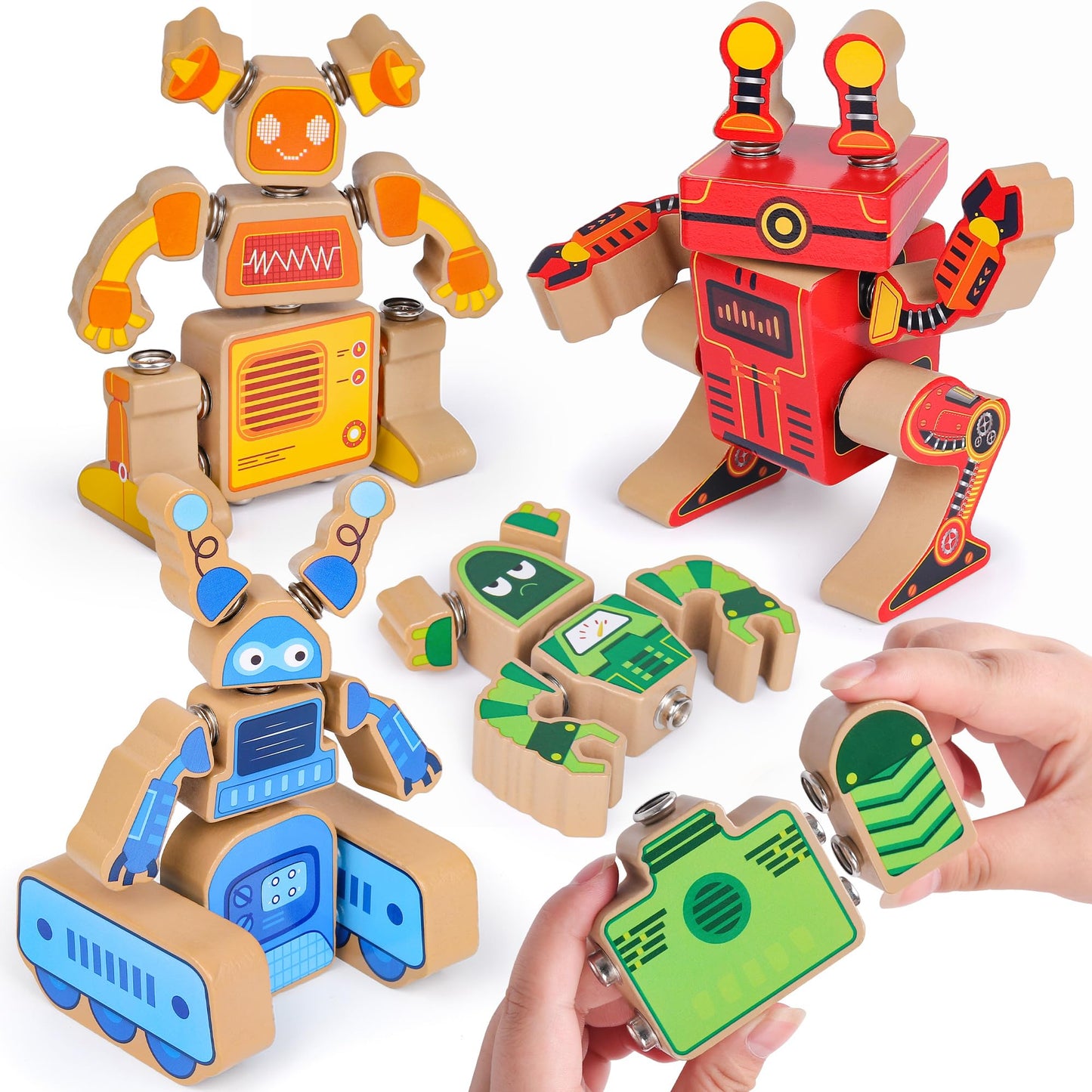 Coogam Fine Motor Building Robot Blocks – Wooden STEM Toy for Ages 3–5