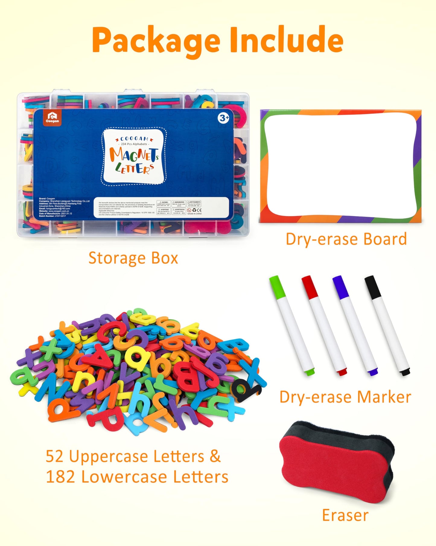 Coogam Magnetic Letters 234 Pcs – Foam Alphabet Set for Classroom & Home