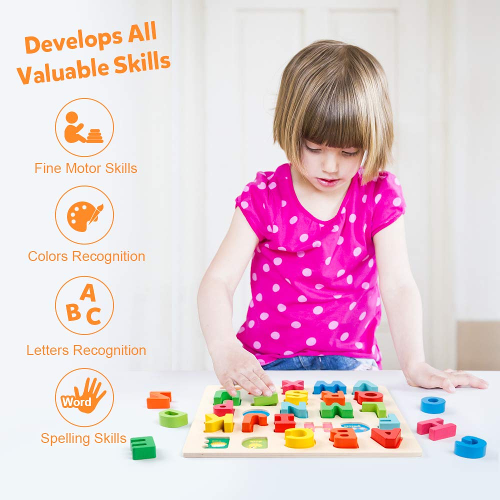 Coogam Wooden Alphabet Puzzle – ABC Letters Sorting Board for Montessori Learning