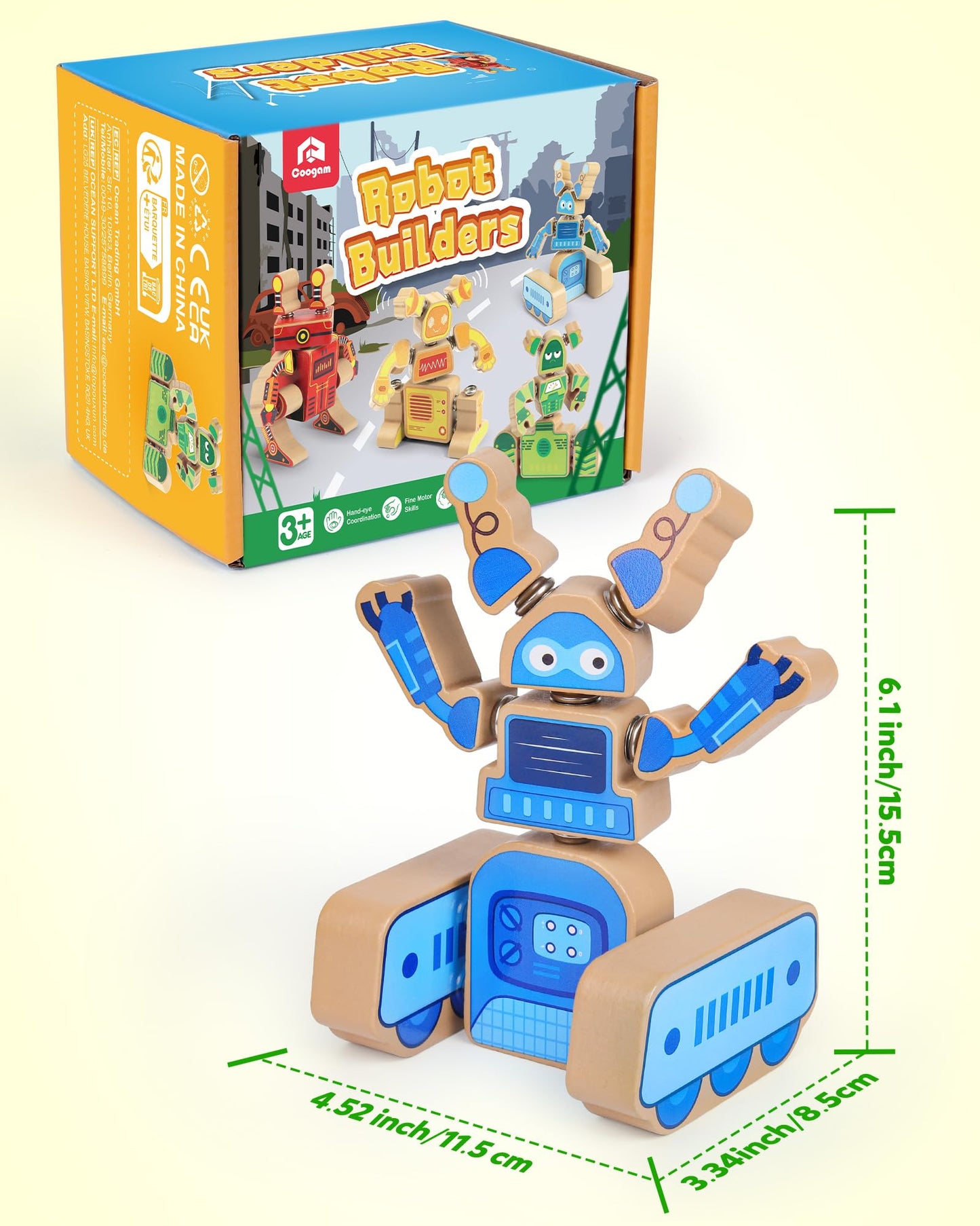 Coogam Fine Motor Building Robot Blocks – Wooden STEM Toy for Ages 3–5