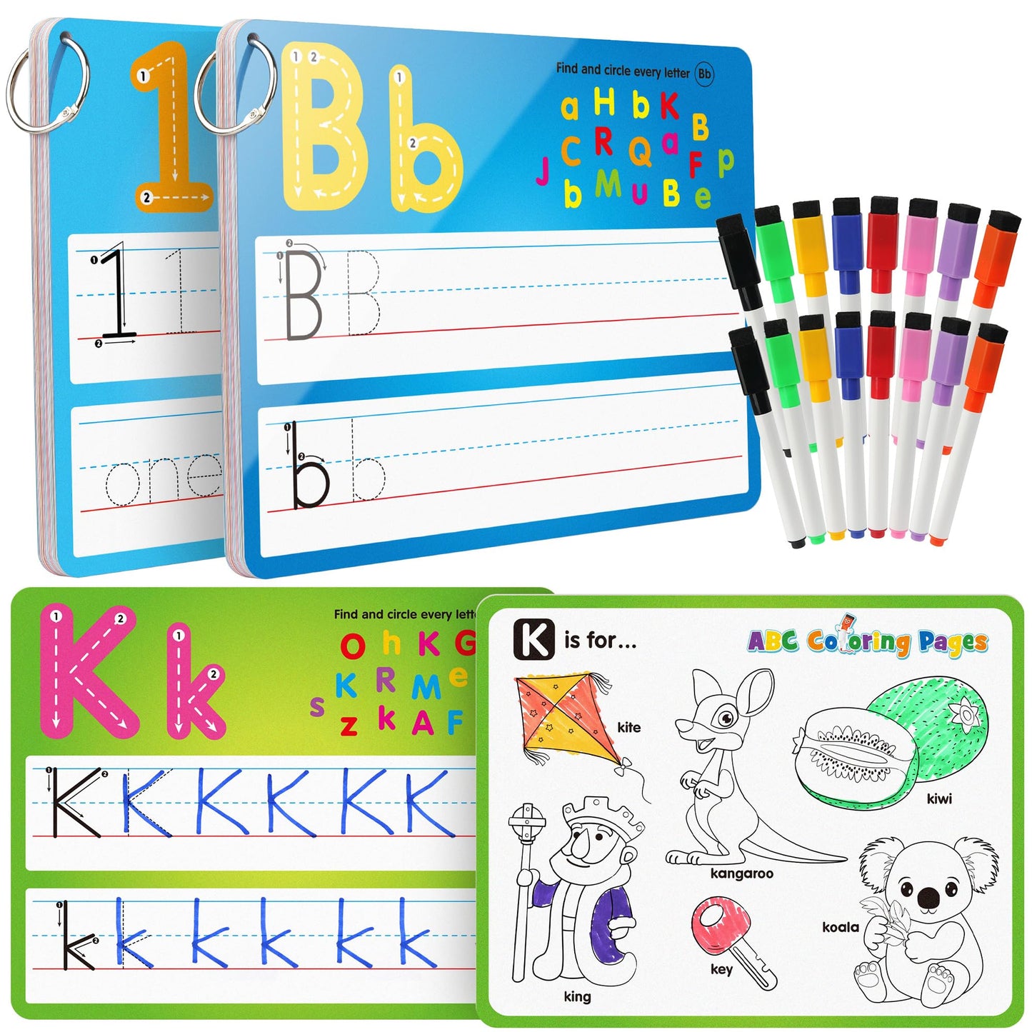 Coogam Handwriting & Drawing Practice Cards – 36pc Alphabet & Numbers, Double-Sided Write & Wipe Flashcards