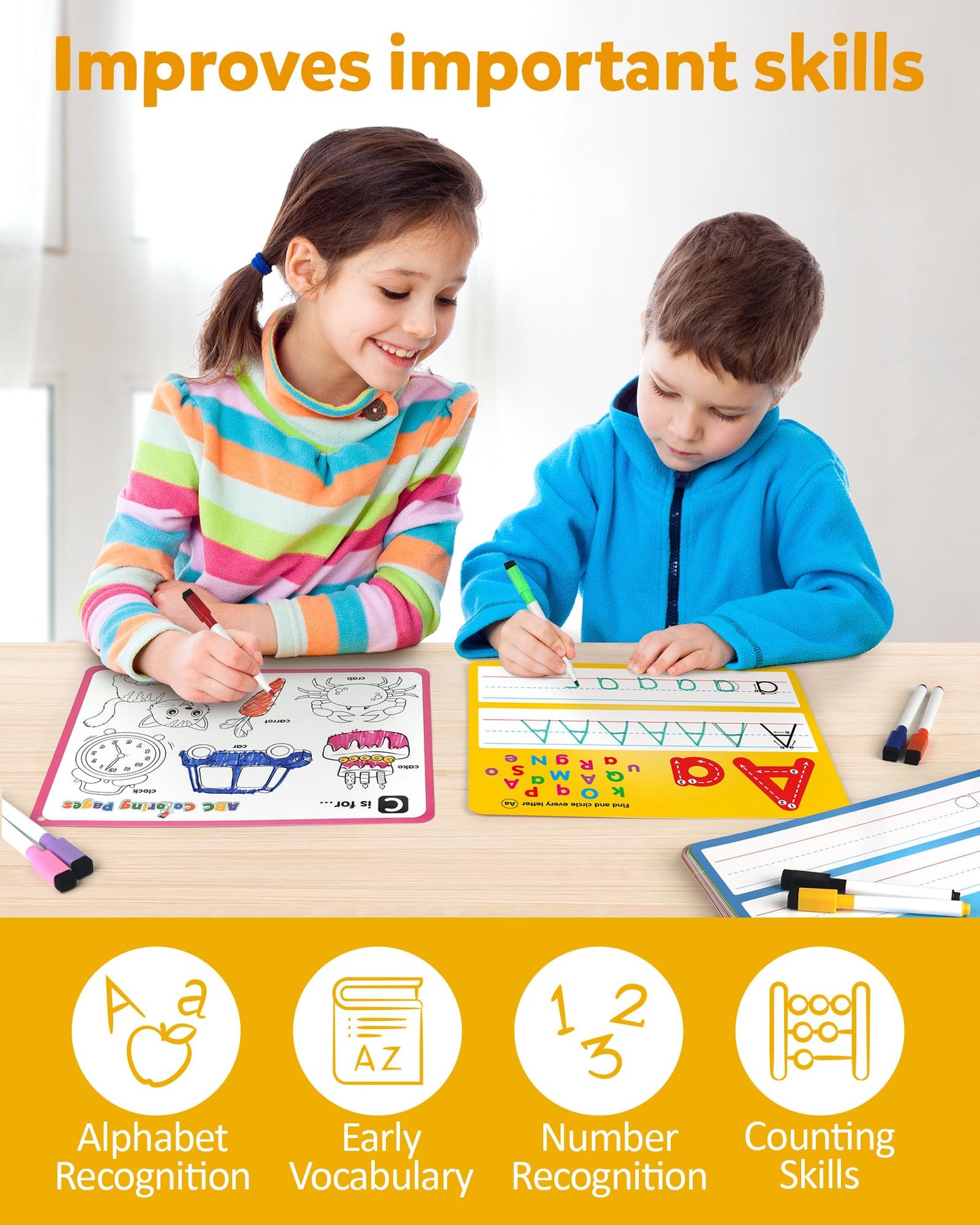 Coogam Handwriting & Drawing Practice Cards – 36pc Alphabet & Numbers, Double-Sided Write & Wipe Flashcards