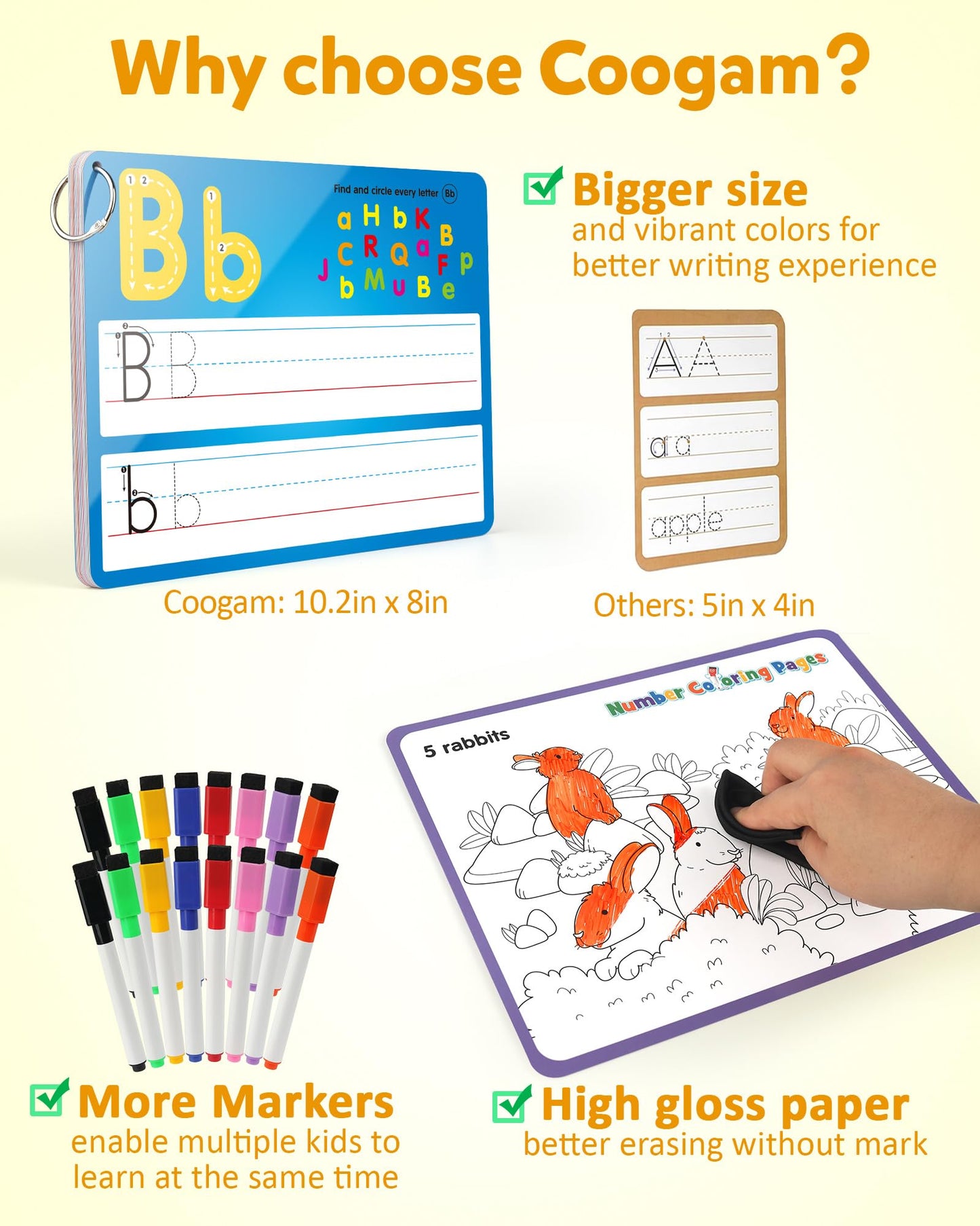 Coogam Handwriting & Drawing Practice Cards – 36pc Alphabet & Numbers, Double-Sided Write & Wipe Flashcards