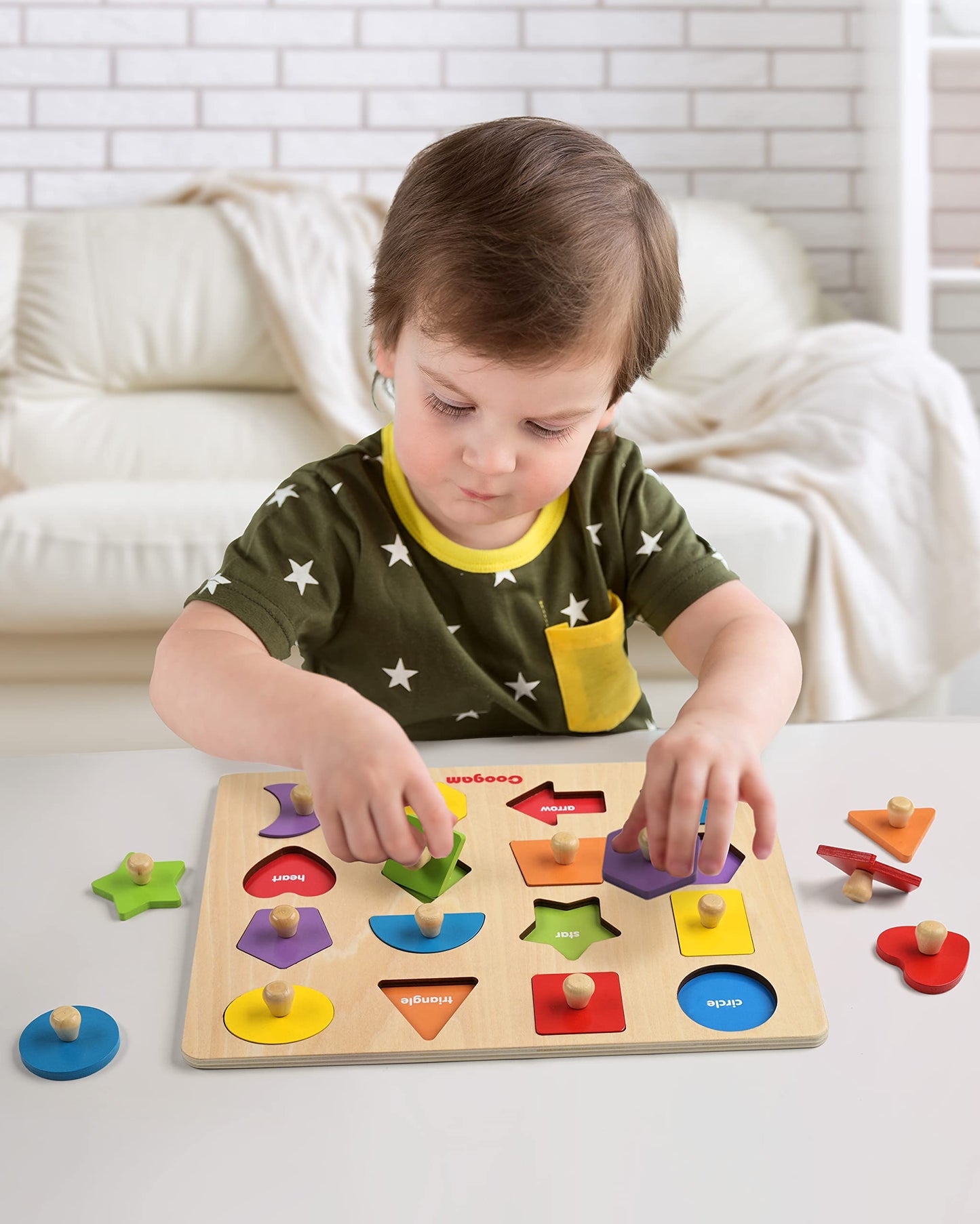 Coogam Montessori Wooden Shape Peg Puzzle – Color Matching & Fine Motor Toy for Toddlers