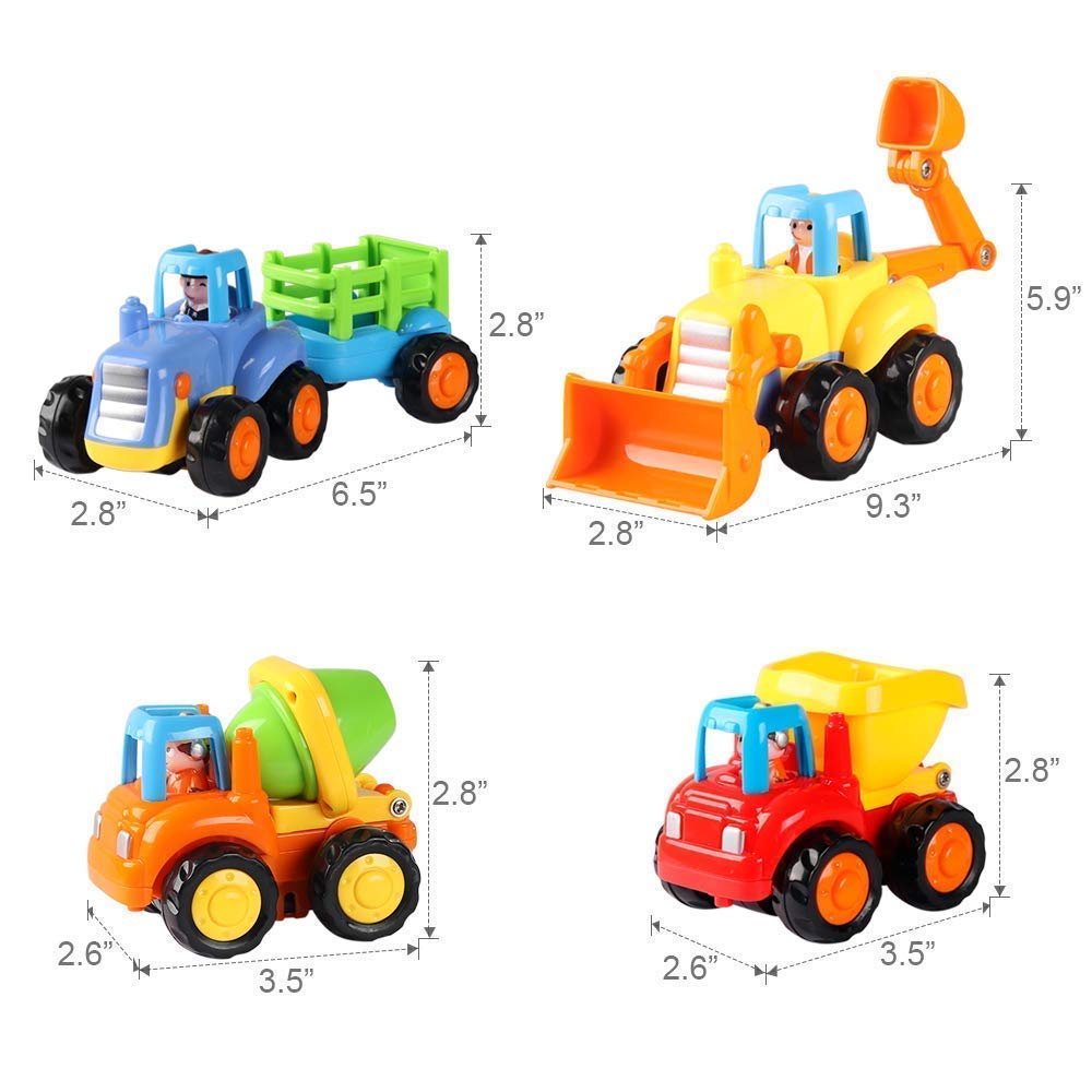 Coogam 4 Pack Friction Powered Construction Cars — Push & Go Trucks for Kids
