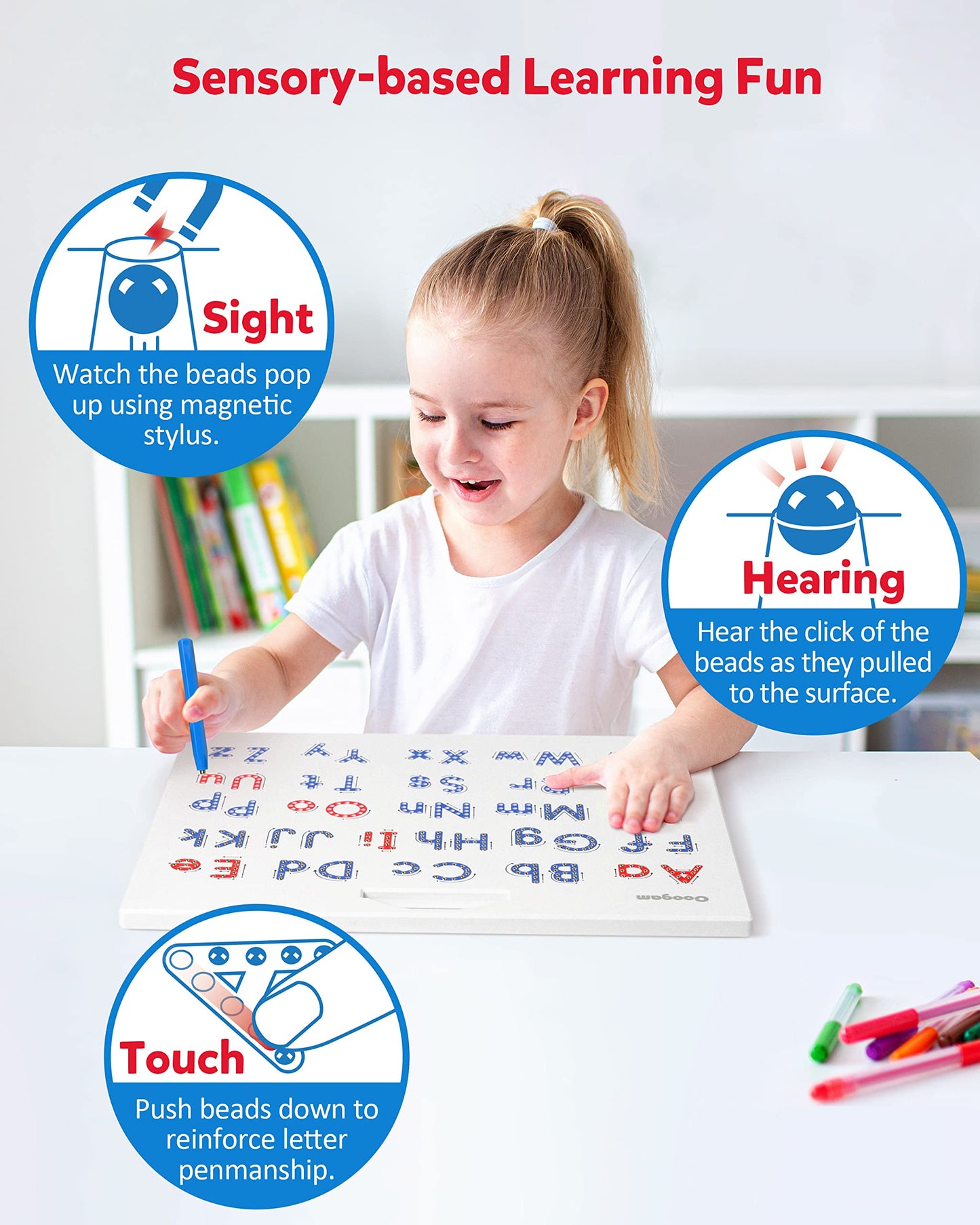 Coogam Magnetic Letters Practicing Board – Alphabet Tracing for Uppercase & Lowercase | Montessori Educational Toy
