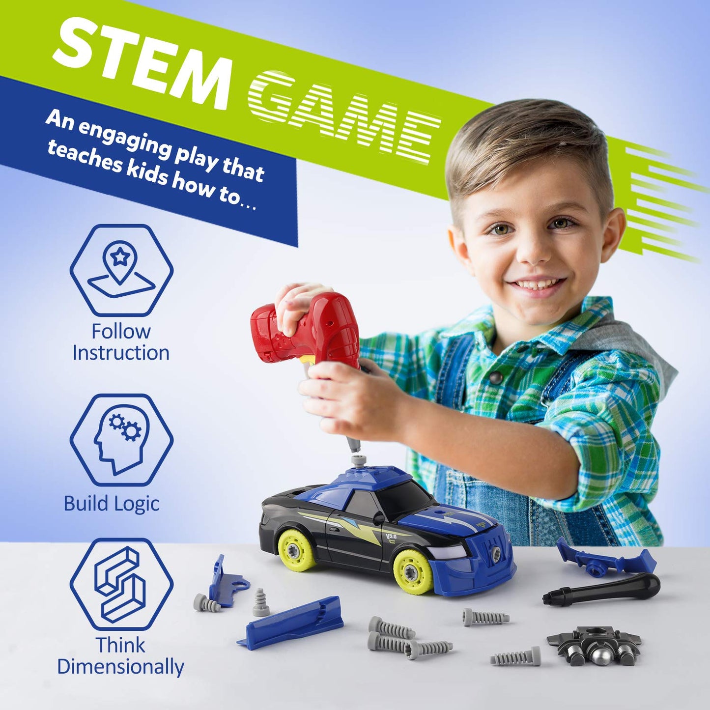 Coogam Take Apart Racing Car with Electric Screwdriver — STEM Building Toy for Kids