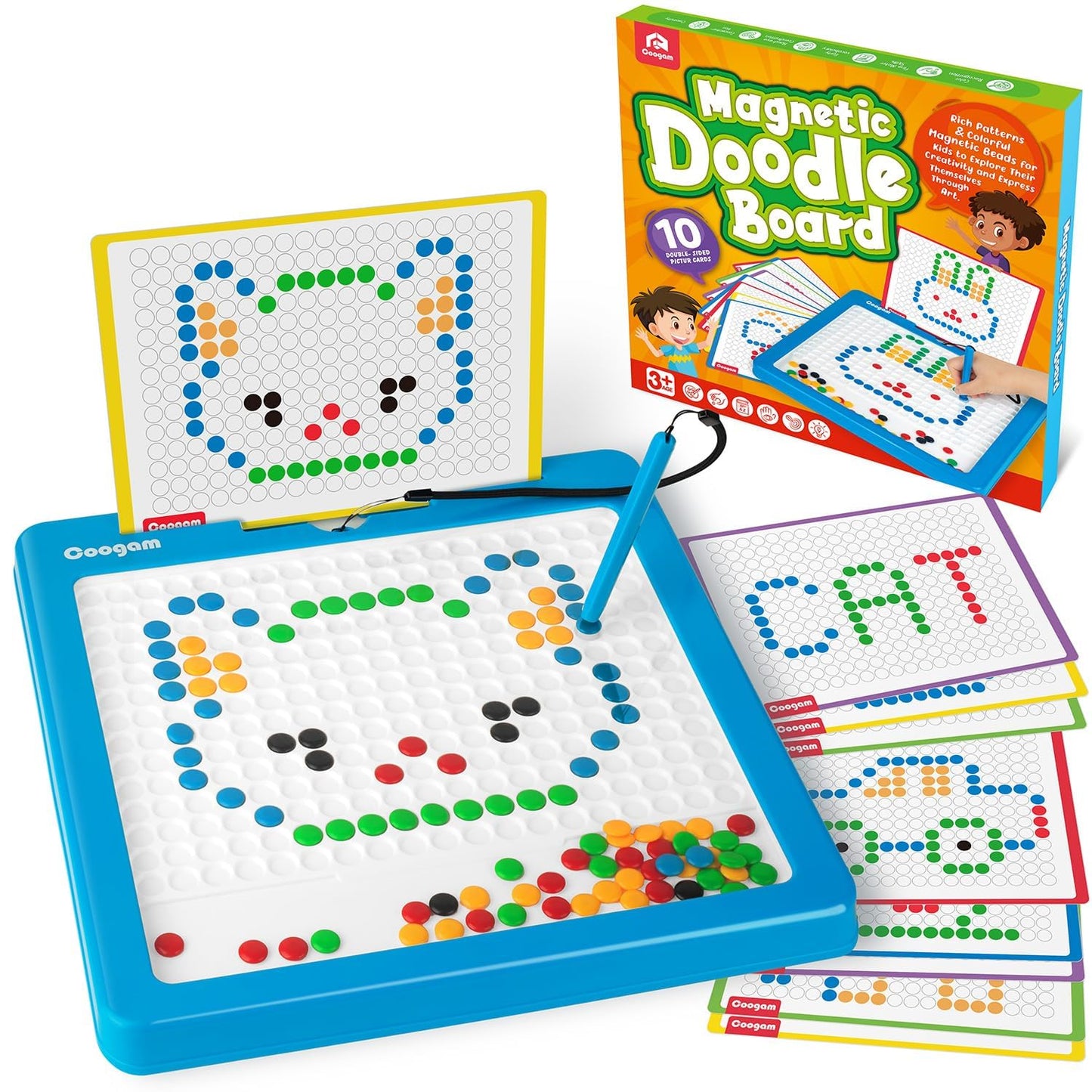 Coogam Magnetic Drawing Board – Large Doodle Board with Beads & Pen | Montessori Toy for Ages 3–6