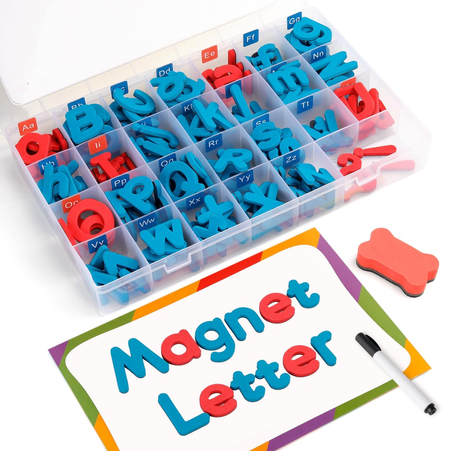 Coogam Magnetic Letters 251 Pcs: Foam Alphabet Magnets + Board & Storage