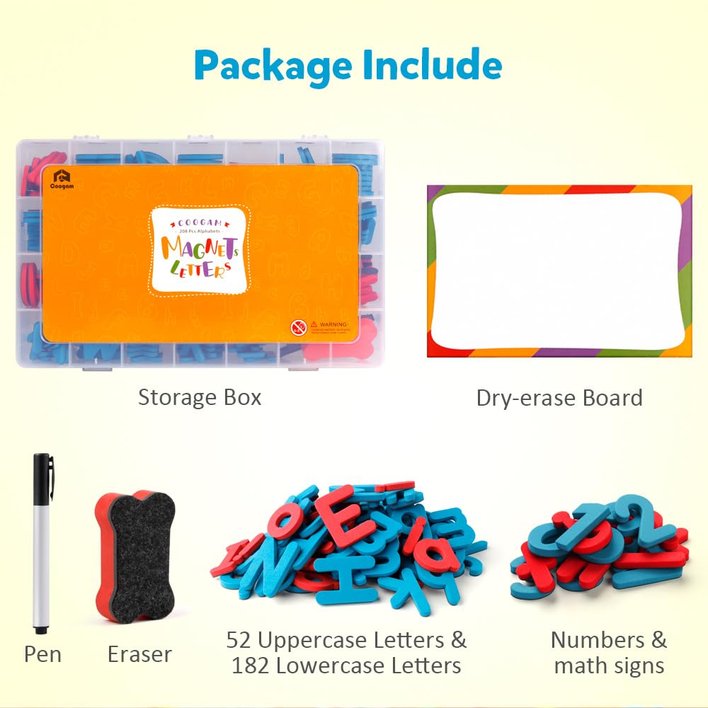 Coogam Magnetic Letters 251 Pcs: Foam Alphabet Magnets + Board & Storage