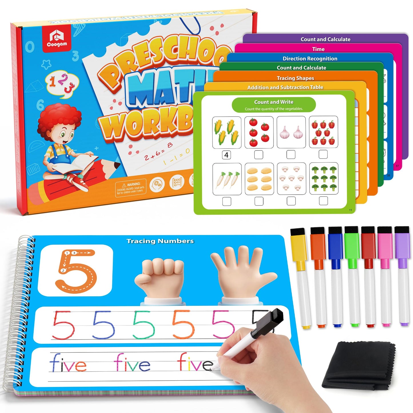 Coogam Math Learning Game for Kids 3-8 | Tracing & Addition Subtraction Workbook