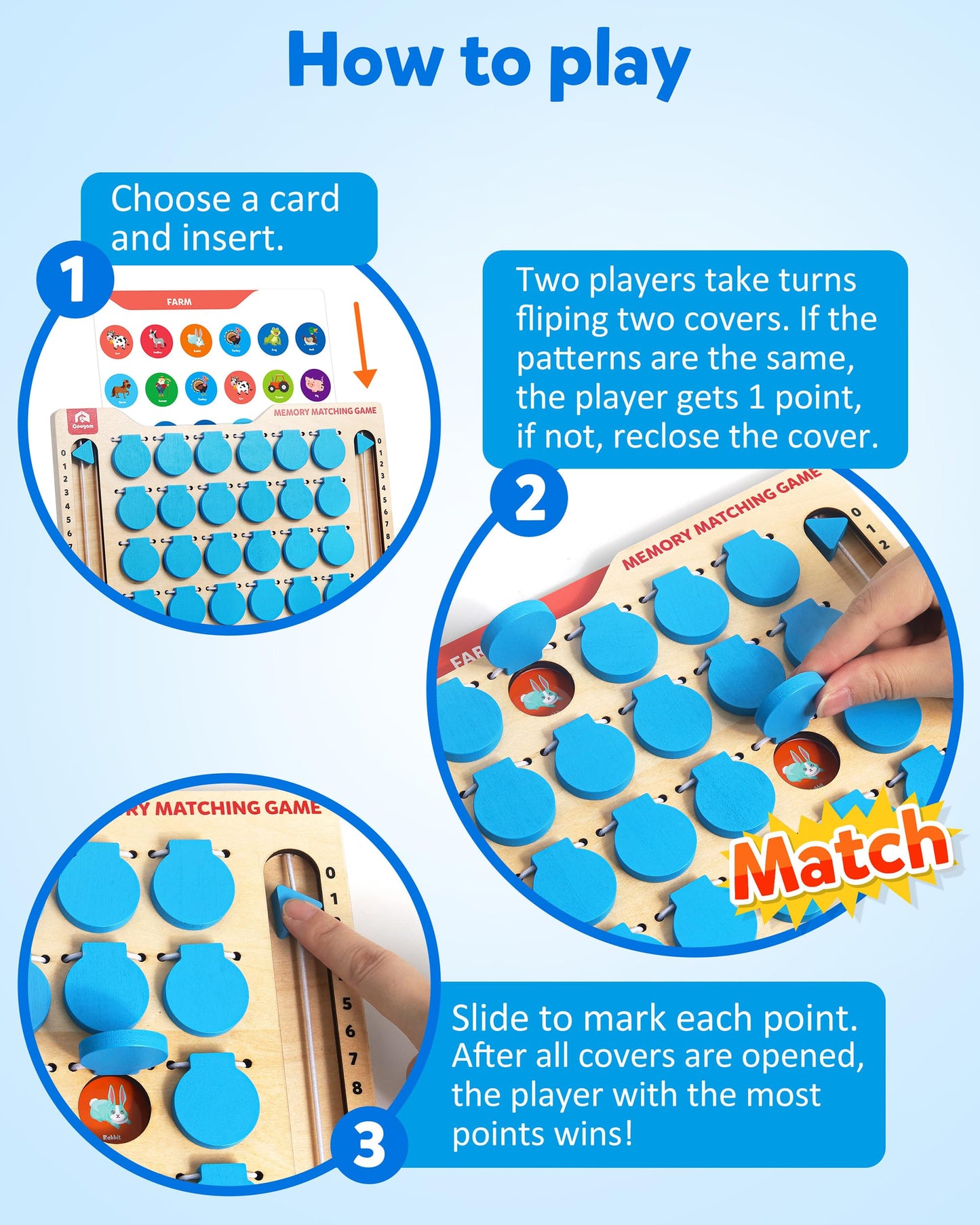 Coogam Memory Matching Game – Wooden Travel Toy for Kids 3–5 | Screen-Free Learning & Fun