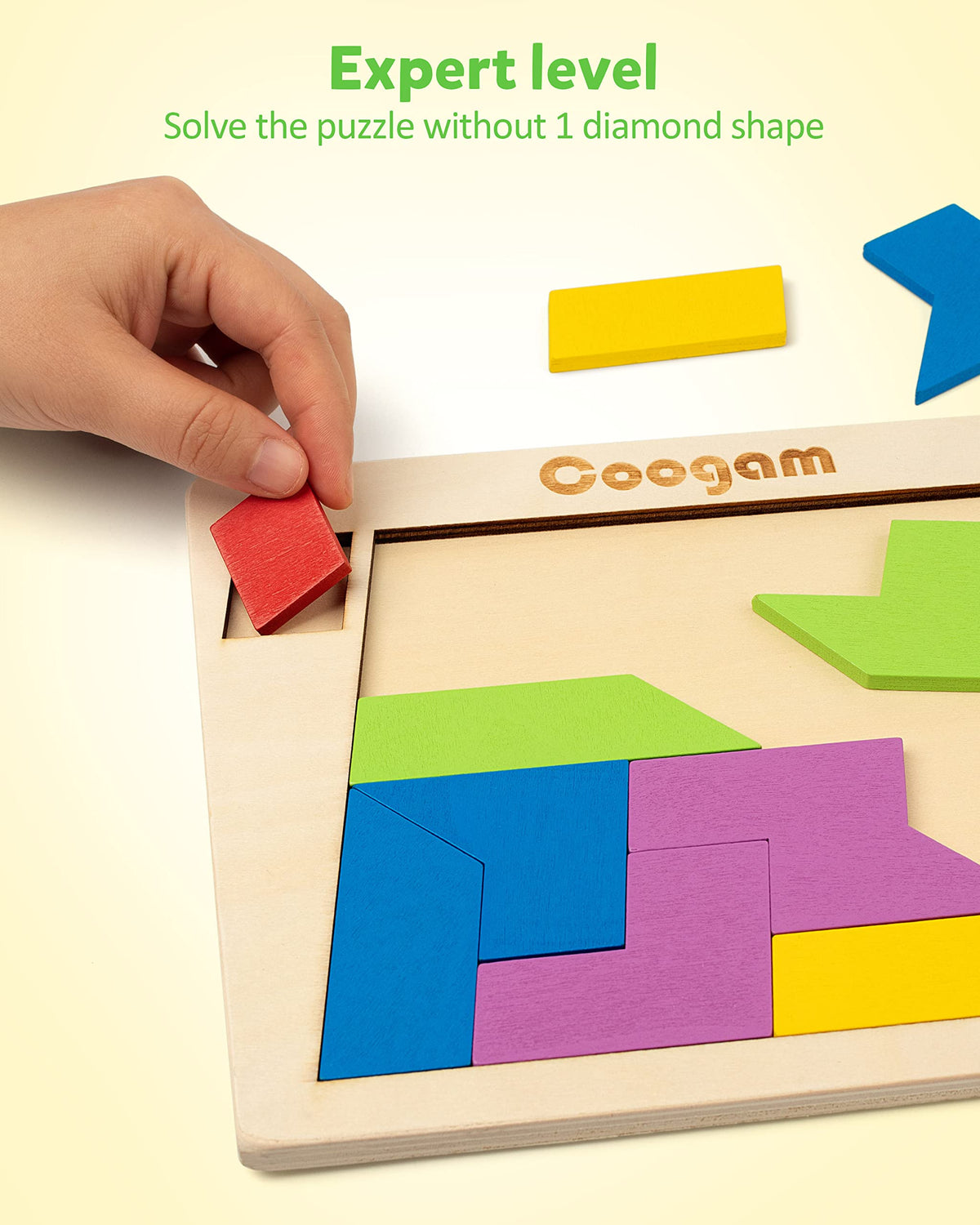 Coogam Wooden Tangram Puzzle Blocks – 60 Challenges | Montessori STEM Toy for All Ages