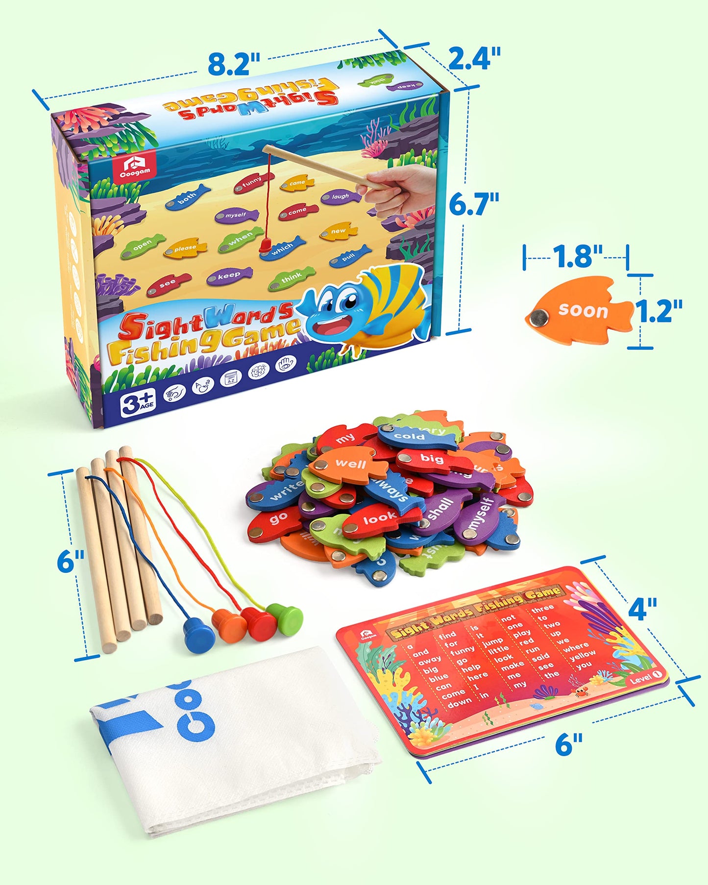 Coogam Wooden Magnetic Fishing Sight Words Game | Dolch Flashcards for Preschool