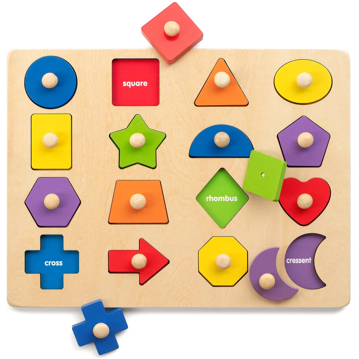 Coogam Montessori Wooden Shape Peg Puzzle – Color Matching & Fine Motor Toy for Toddlers