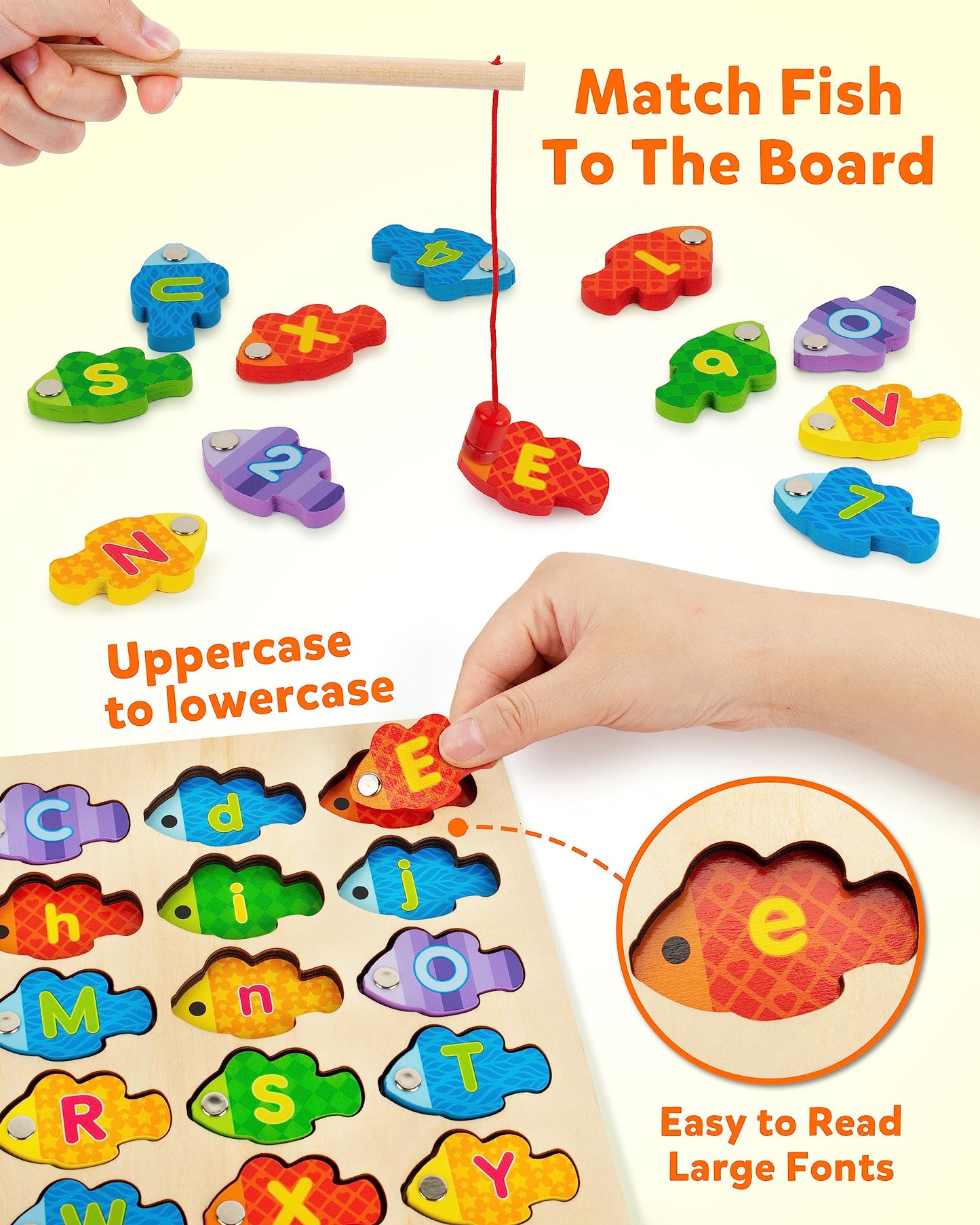 Coogam Magnetic Alphabet Numbers Fishing Game – Wooden Montessori Toy for Preschoolers