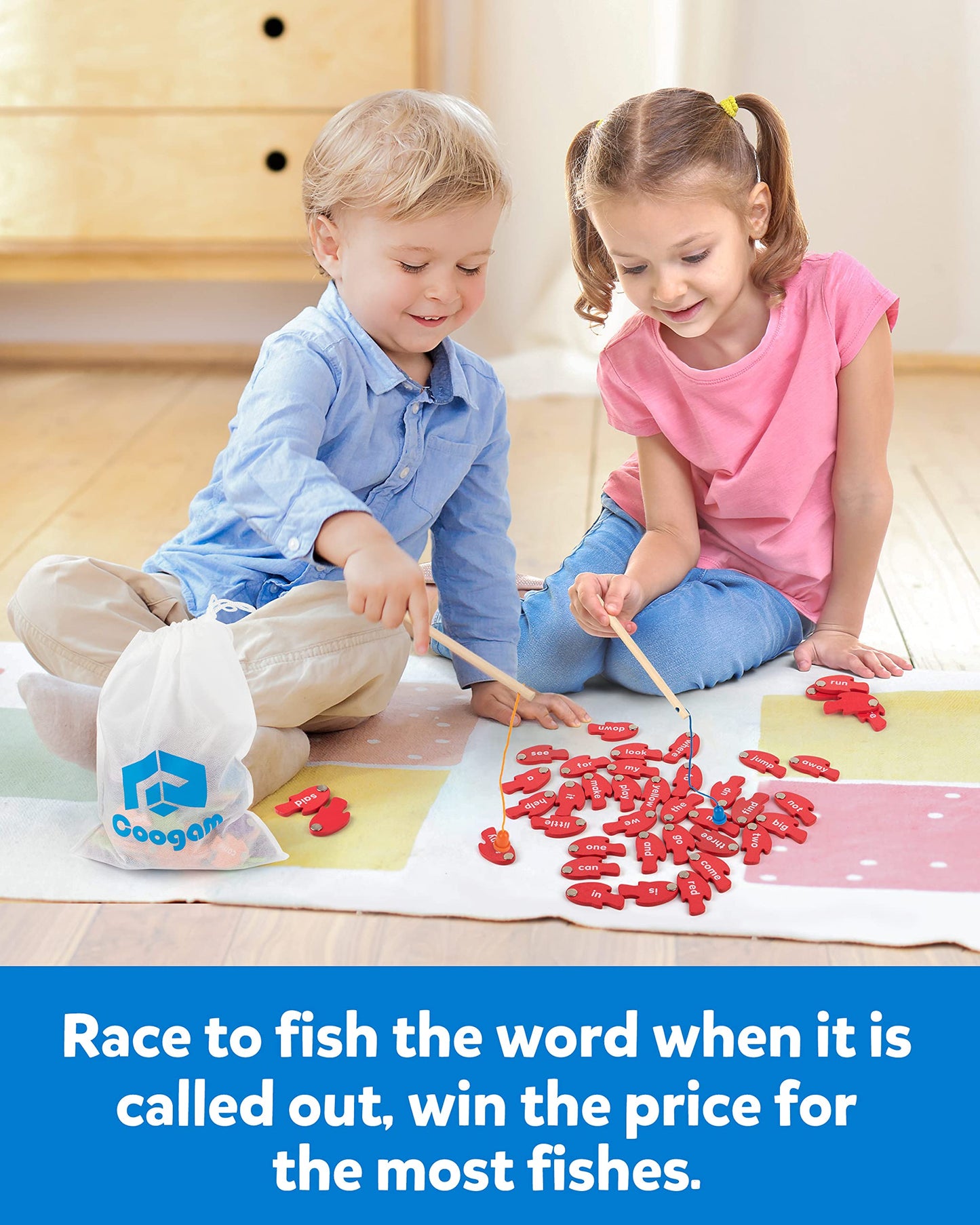Coogam Wooden Magnetic Fishing Sight Words Game | Dolch Flashcards for Preschool